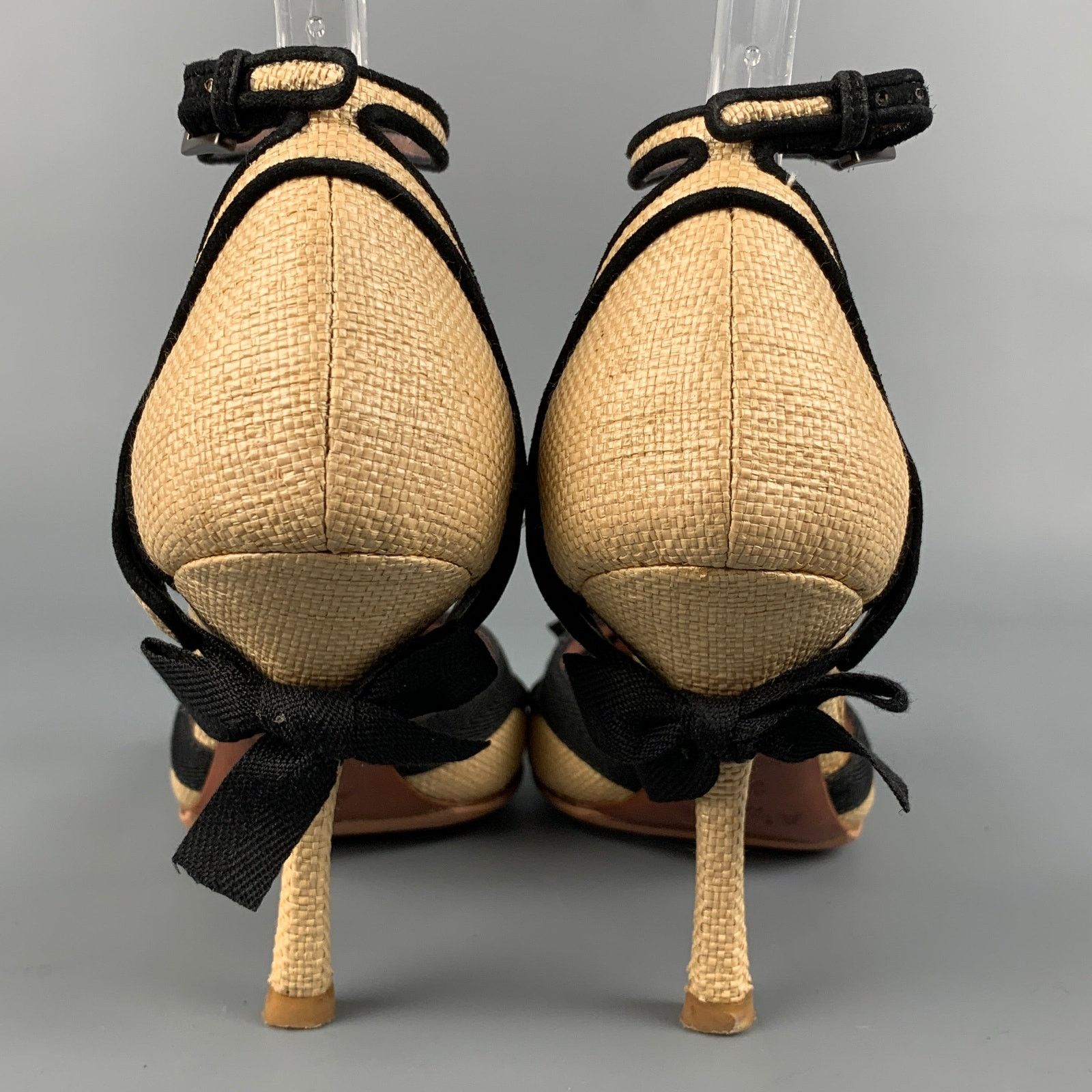 Alaia ALAIA Size 5.5 Natural & Black Straw Textured Bow Pumps Size US 5.5 / IT 35.5 - 5 Thumbnail