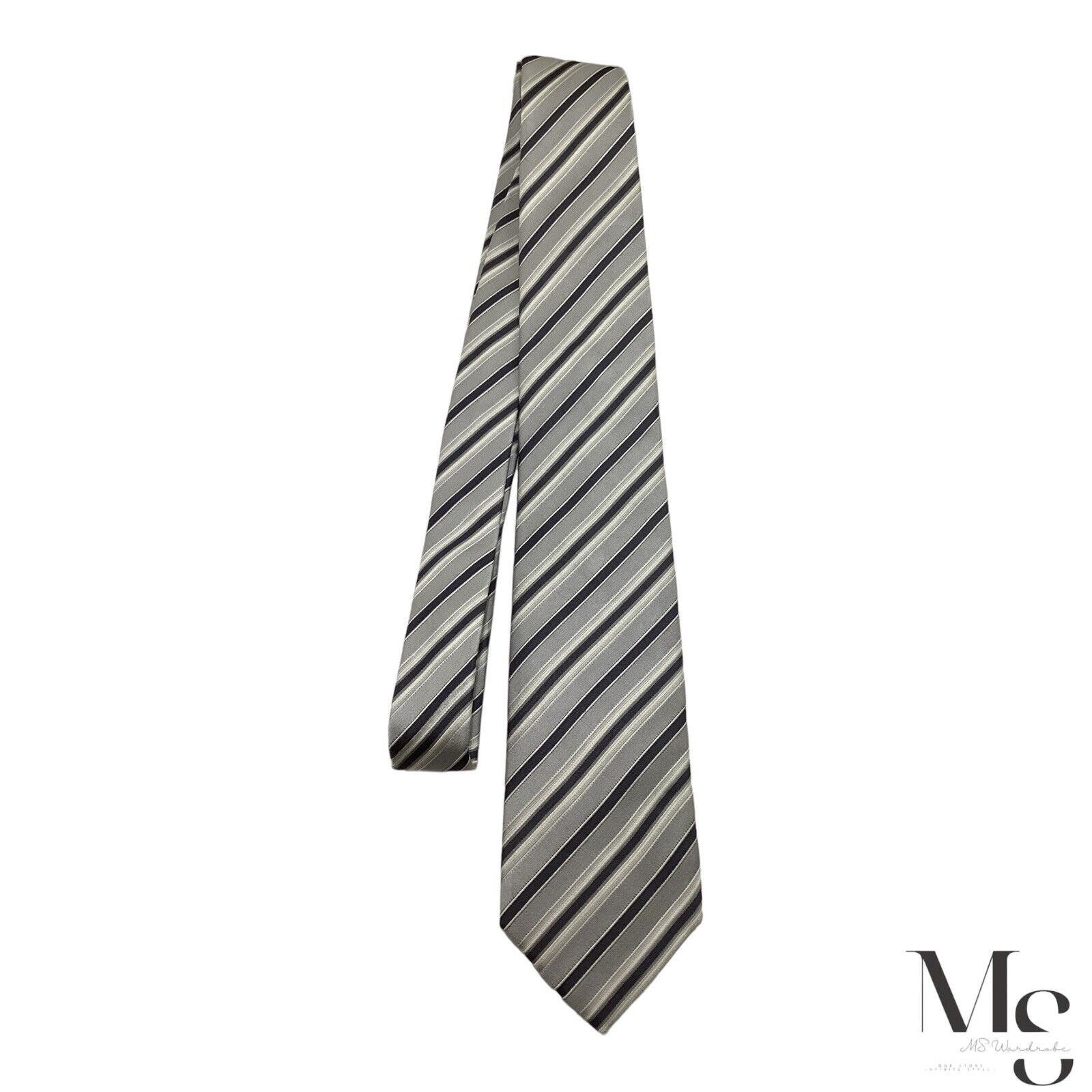 Fumagalli FUMAGALLI Trifold Gray Striped Silk Tie Hand Made In Italy Size ONE SIZE - 6 Thumbnail