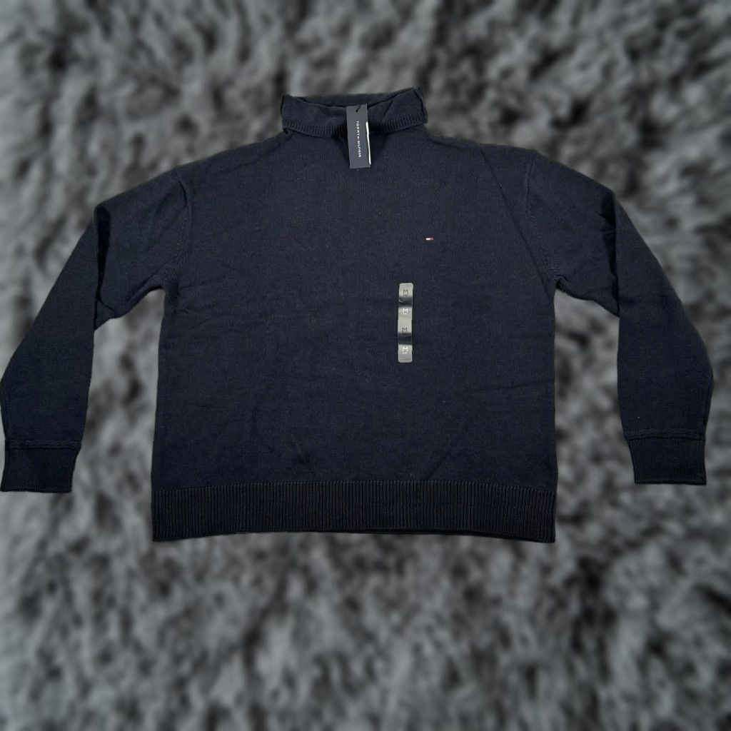 Tommy Hilfiger Tommy Hilfiger Sweater Womens M Relaxed Fit Mockneck Navy Blue Knit Pullover Preppy Academia Size M / US 6-8 / IT 42-44 - 1 Thumbnail