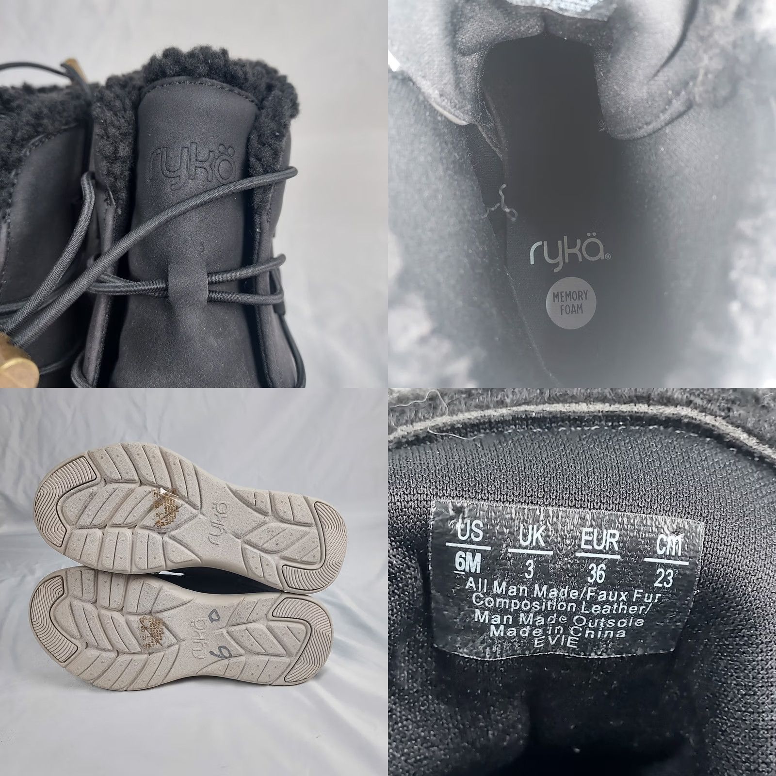 Vintage Ryka Womens Boots Memory Foam Faux Fur Winter Black Ankle Round Toe 6 M Calf Medium Comfort Snow Boot Womens Size US 6 / IT 36 - 8 Thumbnail