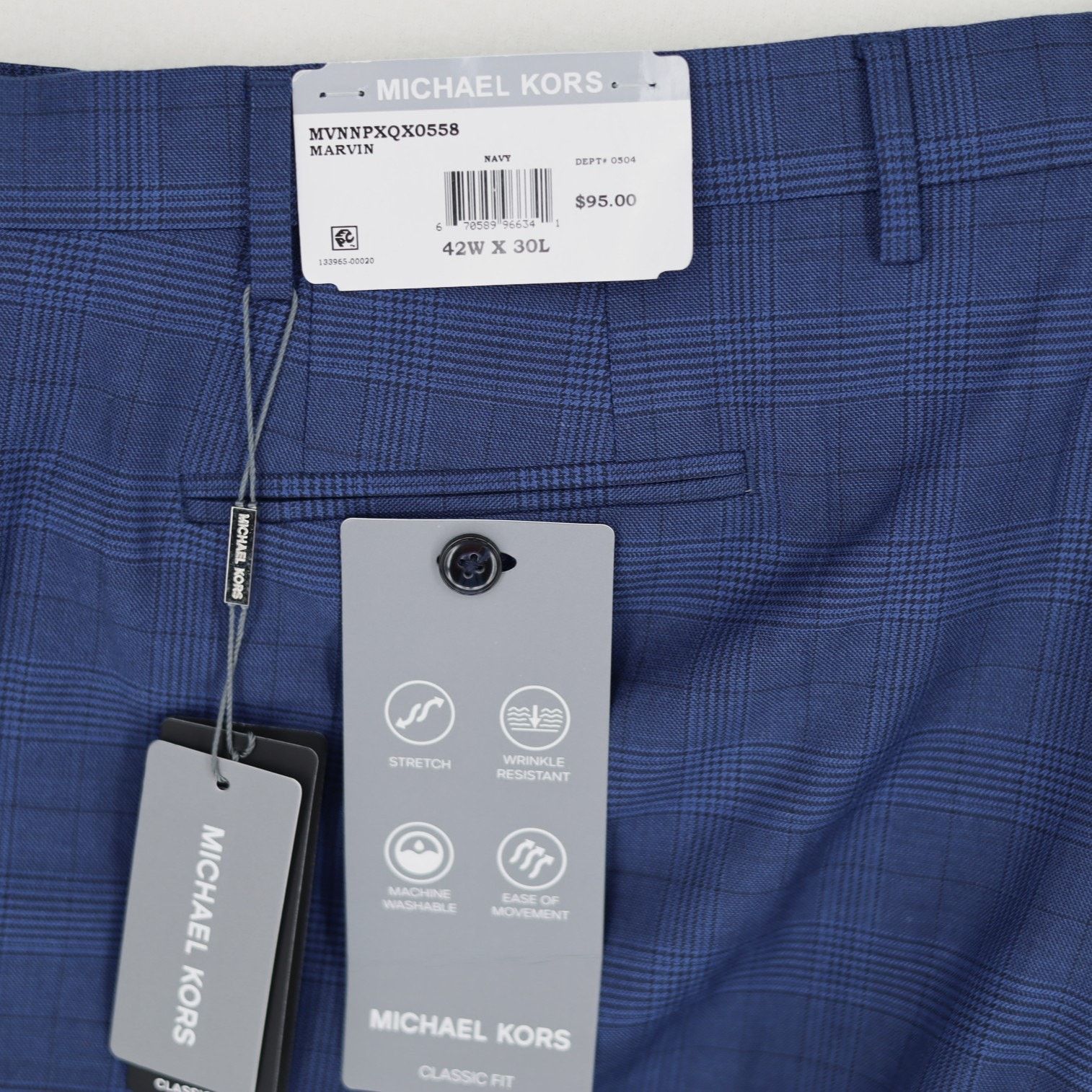 Michael Kors Michael Kors Men's Navy Plaid Stretch Dress Pants Size 42x30 Size US 42 / EU 58 - 3 Thumbnail