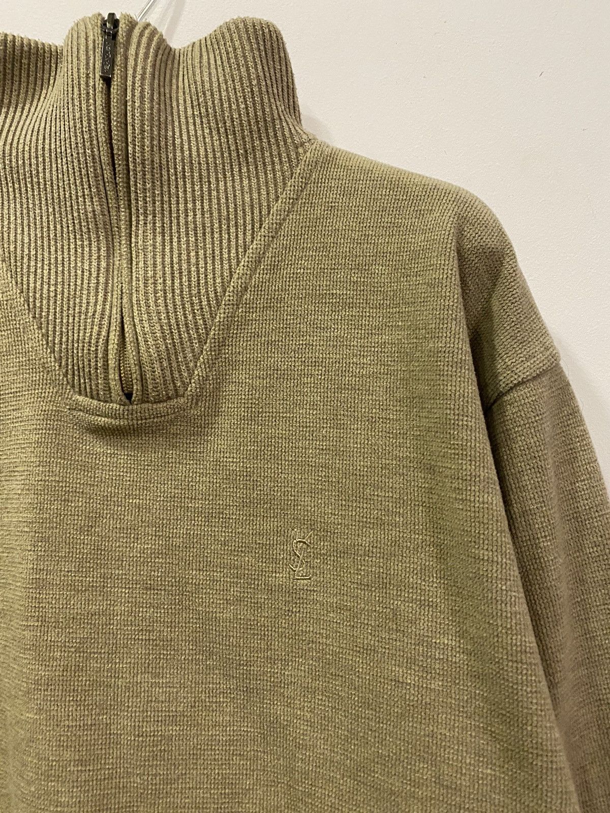 Yves Saint Laurent 90s YSL Sweatshirt 1/4 Quarter Zip Beige Sweater Old Money Size US L / EU 52-54 / 3 - 12 Thumbnail