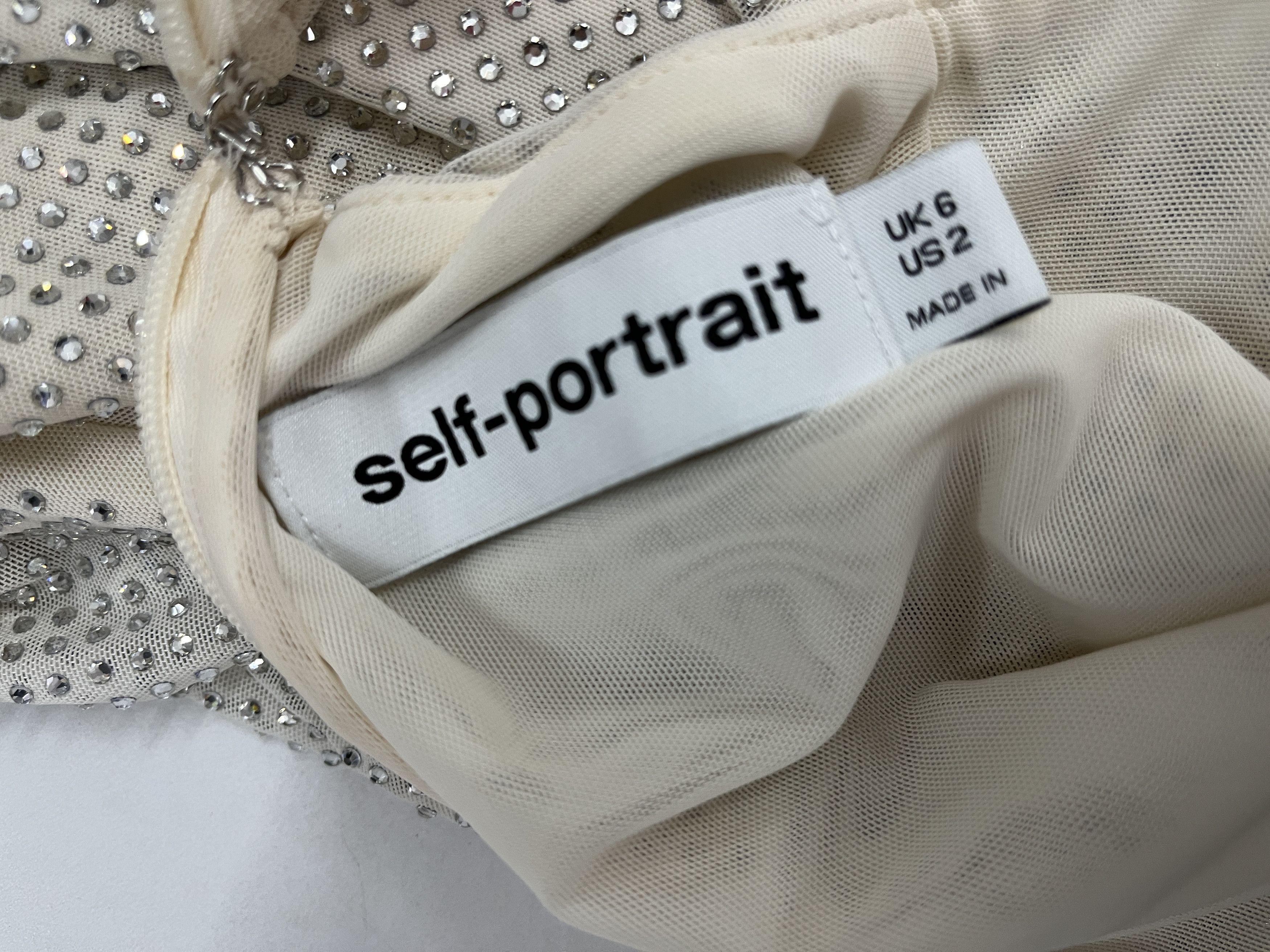 Self-Portrait Self-Portrait Cream Rhinestone Feather Midi Dress Size XS / US 0-2 / IT 36-38 - 7 Thumbnail