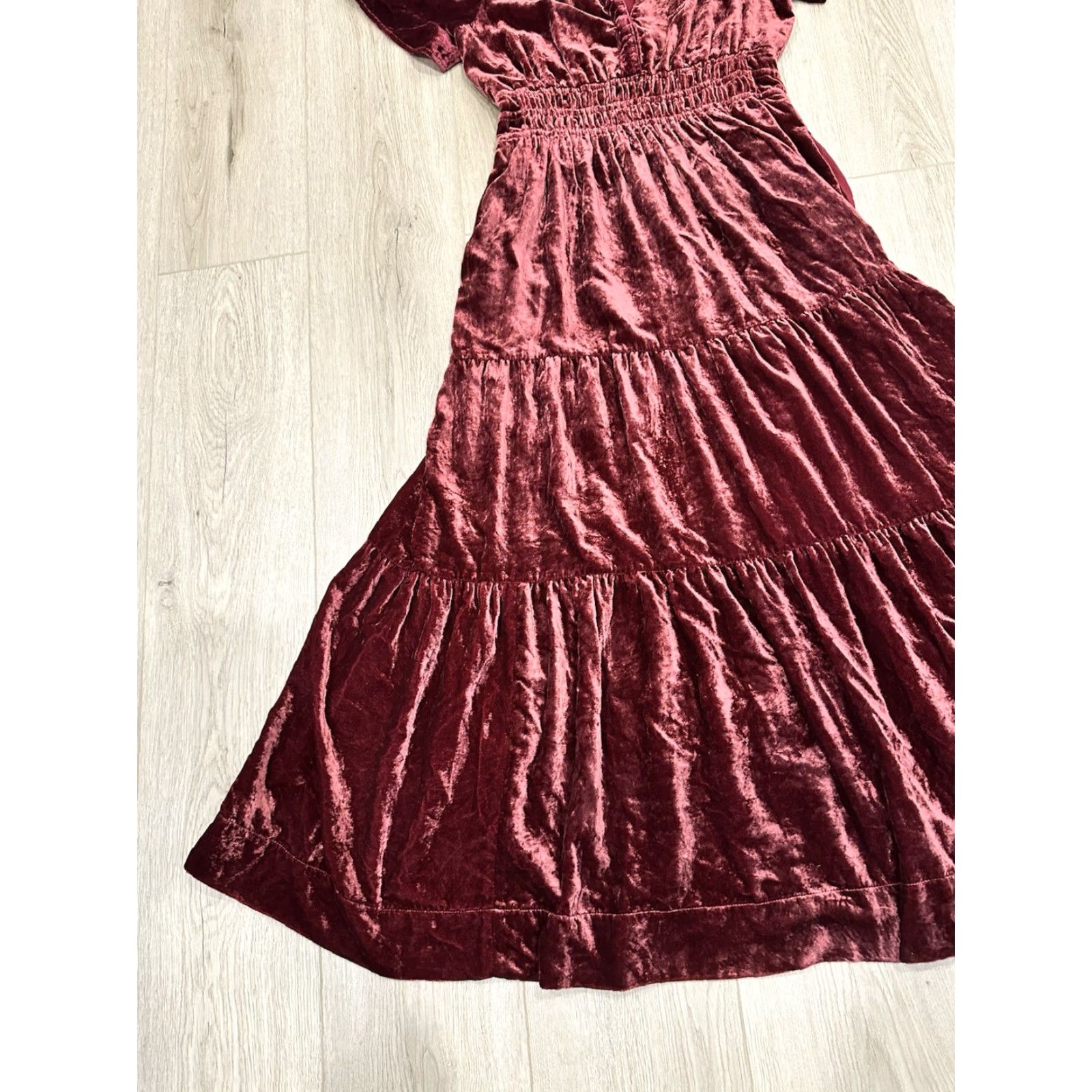 Anthropologie Anthropologie Dress Womens Small Somerset Maxi Velvet Wine Burgundy Tiered Size S / US 4 / IT 40 - 3 Thumbnail