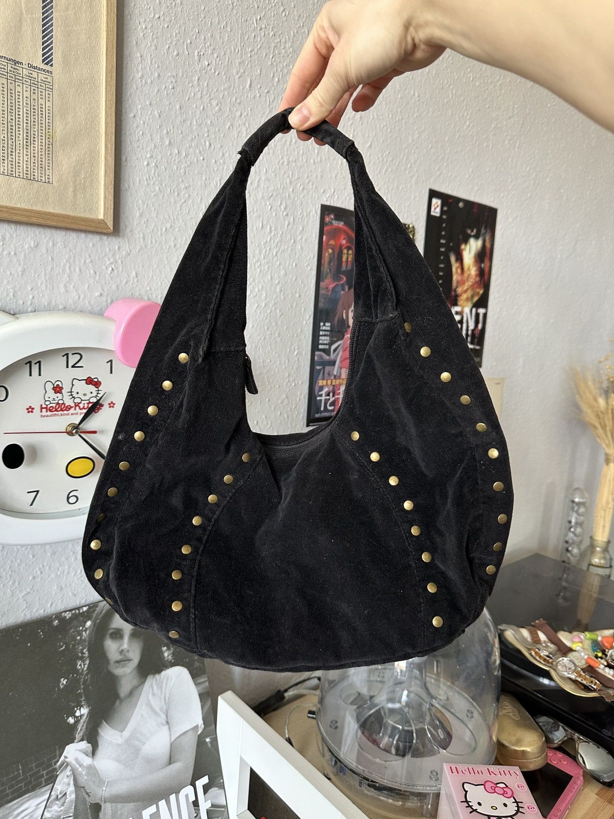 Vintage Vintage Black Cowgirl Corduroy Studs Baguette Purse Size ONE SIZE - 3 Thumbnail