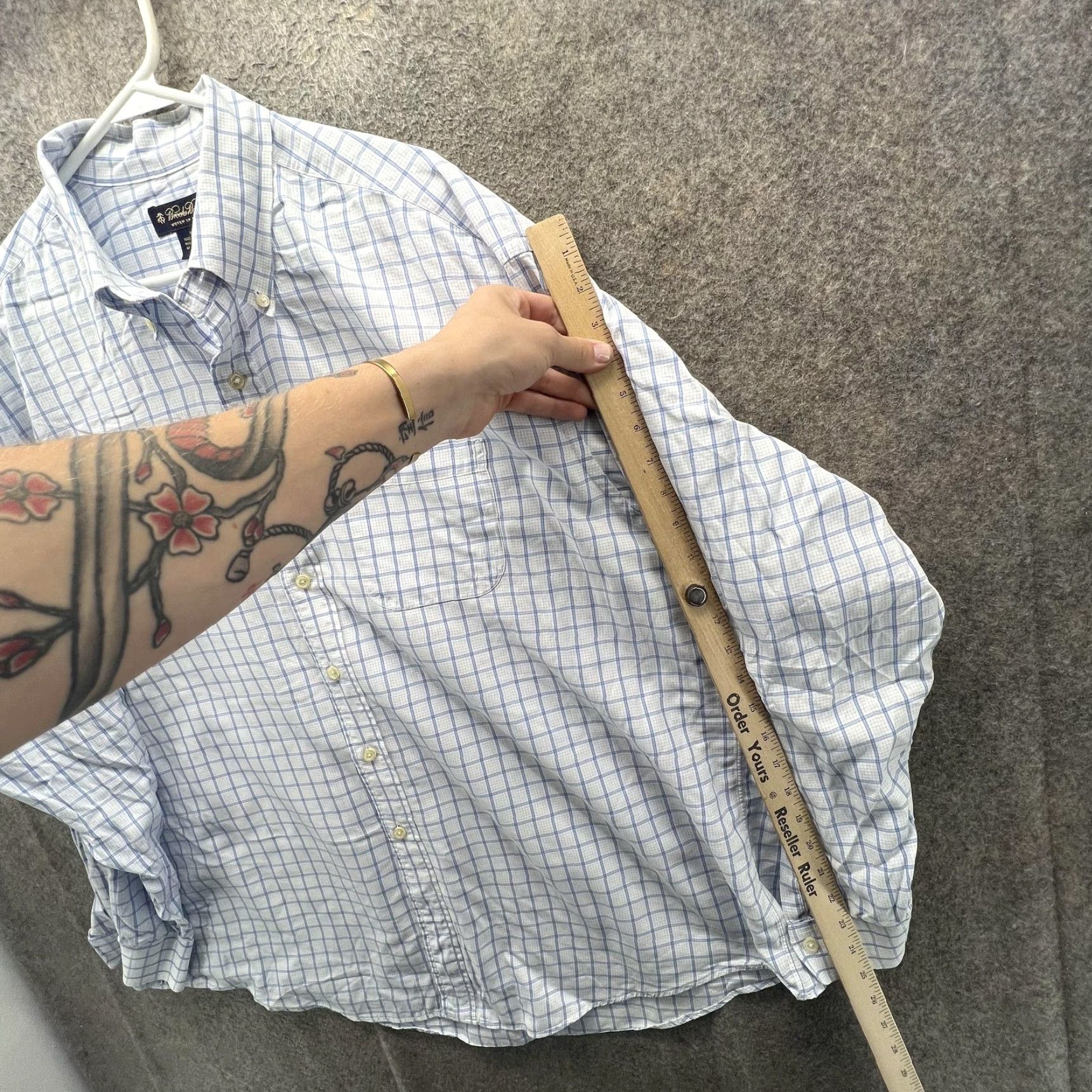 Brooks Brothers Brooks Brothers Dress Shirt Mens 2XL White Blue Check Button-Down USA Classic Shirt Mens 2XL White Check Pattern Button Down Collar Casual Business Size 48R - 3 Thumbnail