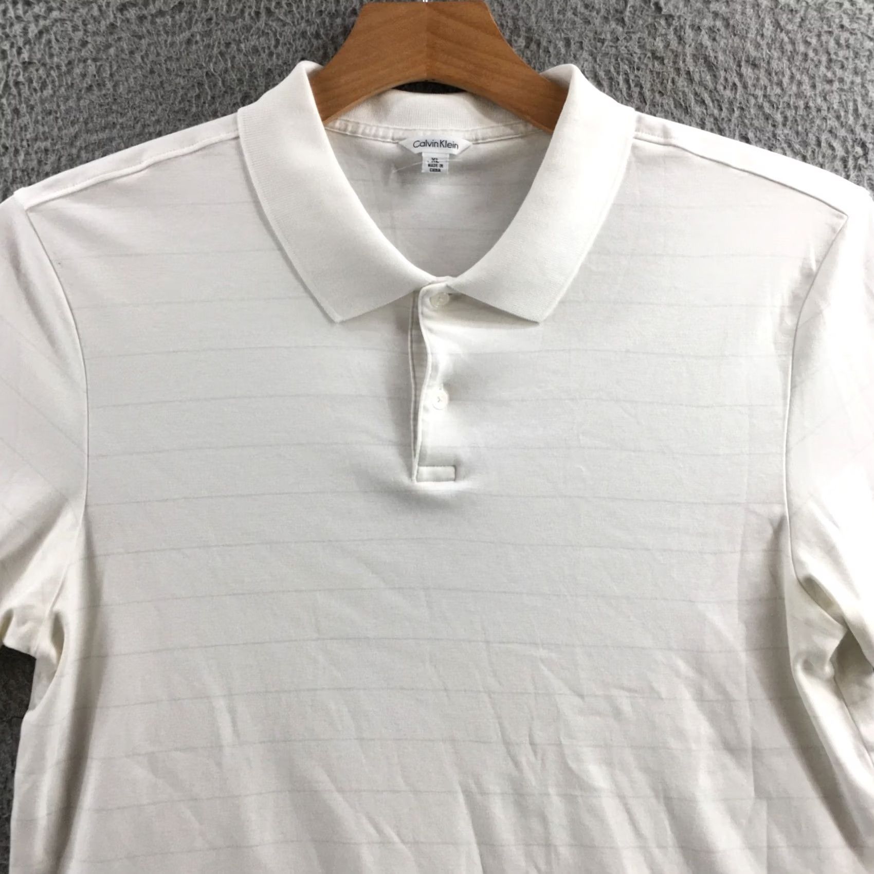 Calvin Klein Calvin Klein Polo Shirt Mens XL White Stripe Cotton Short Sleeve Collared Casual Size US XL / EU 56 / 4 - 2 Thumbnail