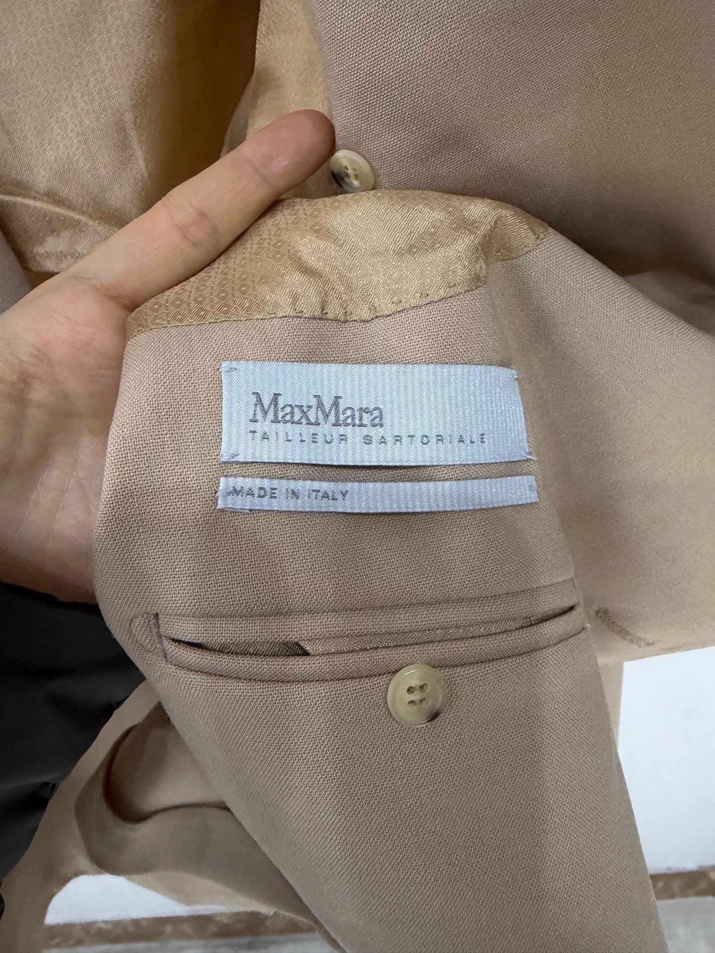 Max Mara MaxMara Gin Khaki DB Patch Pocket Wool Blend Blazer FR42 Size L / US 10 / IT 46 - 4 Thumbnail