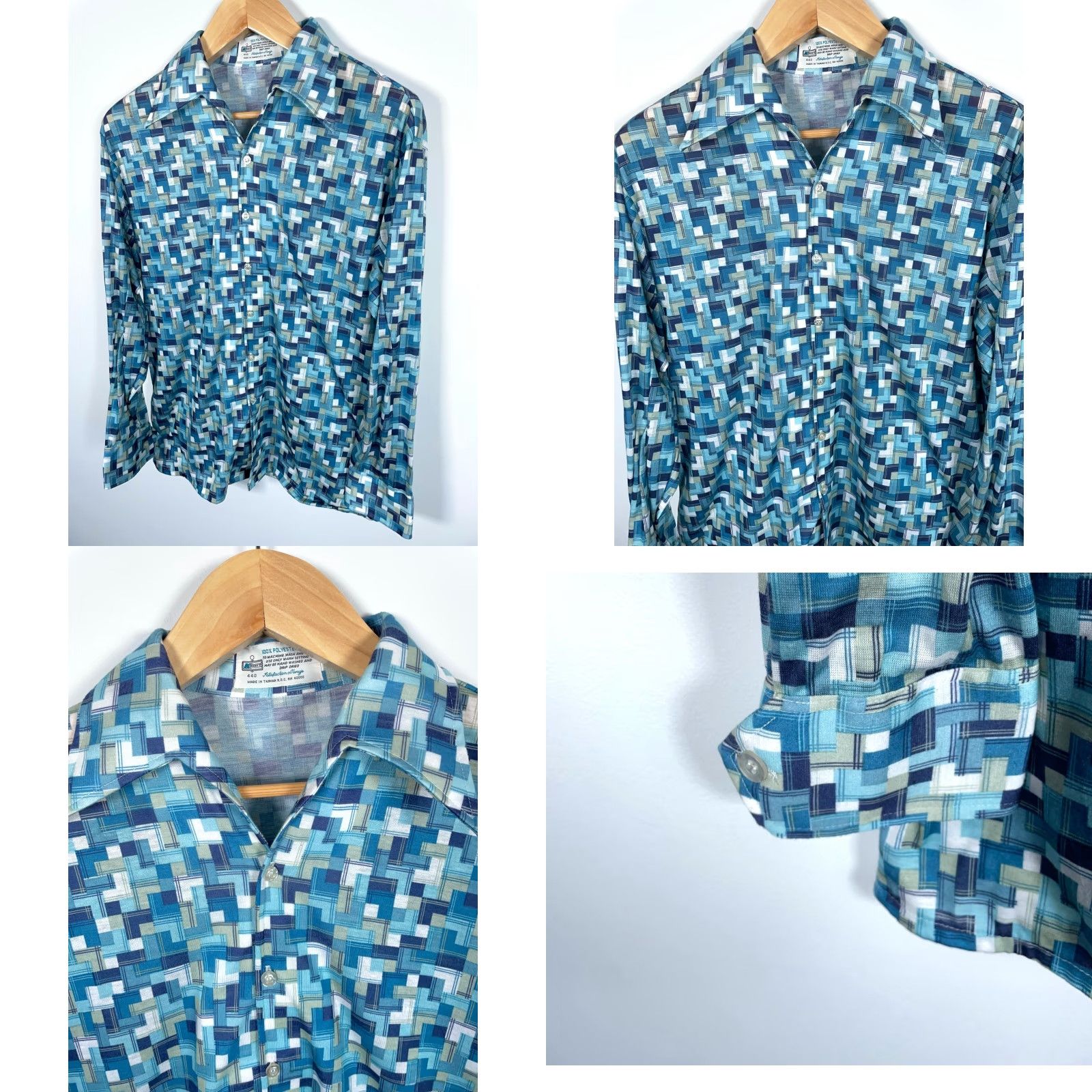 Vintage VINTAGE K-mart 70s Geometric Shirt Large Blue Button-Up Long Sleeve Collar Shirt Mens L Vintage Bohemian Hipster Retro Size US L / EU 52-54 / 3 - 9 Thumbnail