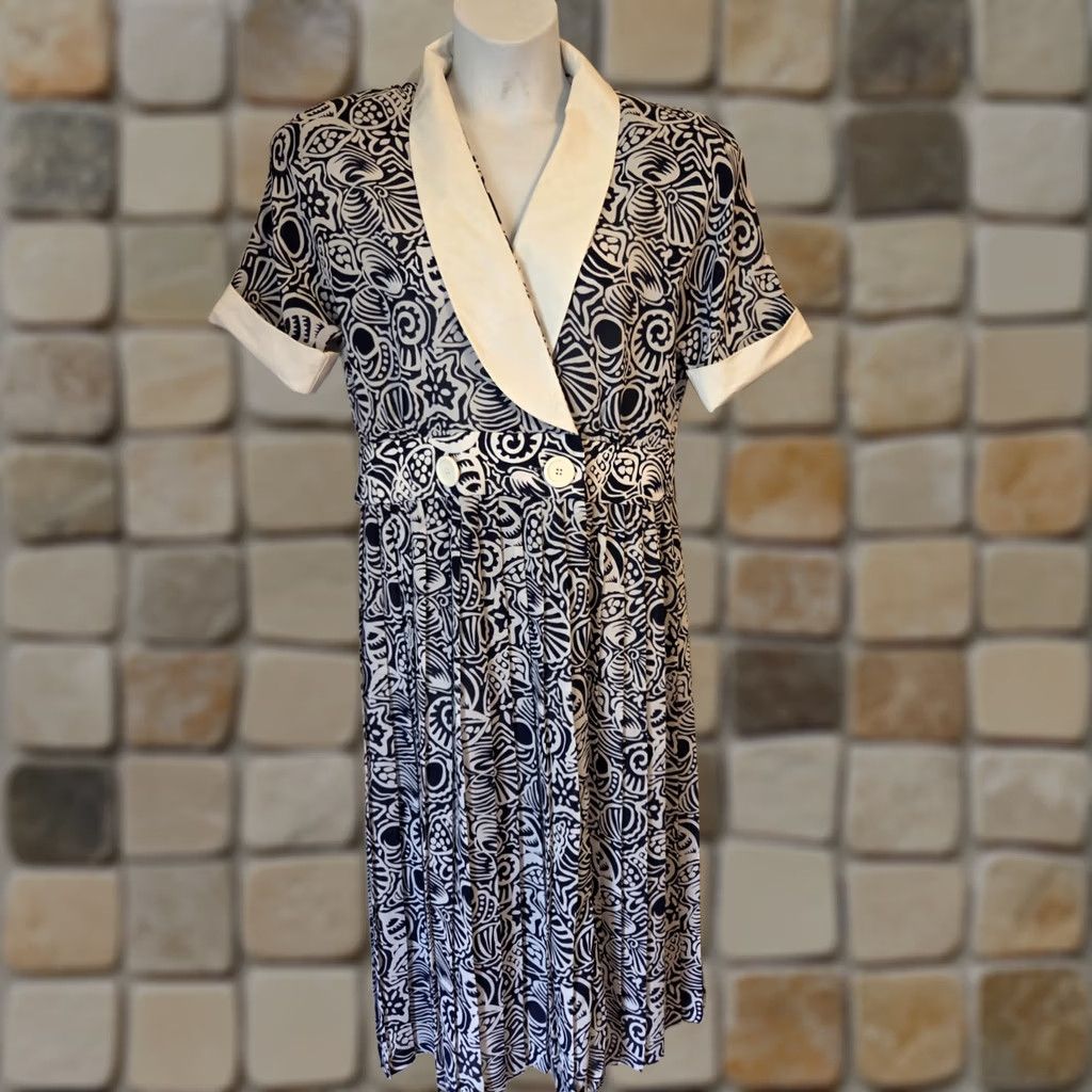 Vintage VINTAGE Leslie Fay Lord & Taylor Dress 14 Seashell Print Nautical 80s Navy/white Size XL / US 12-14 / IT 48-50 - 1 Thumbnail