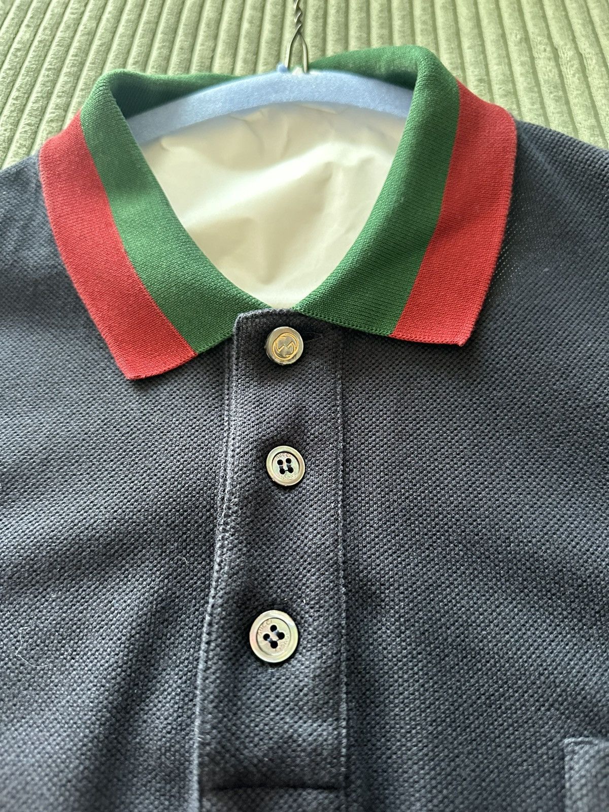 image of Gucci Piquet Cotton Polo Blue Navy, Men's (Size XL)