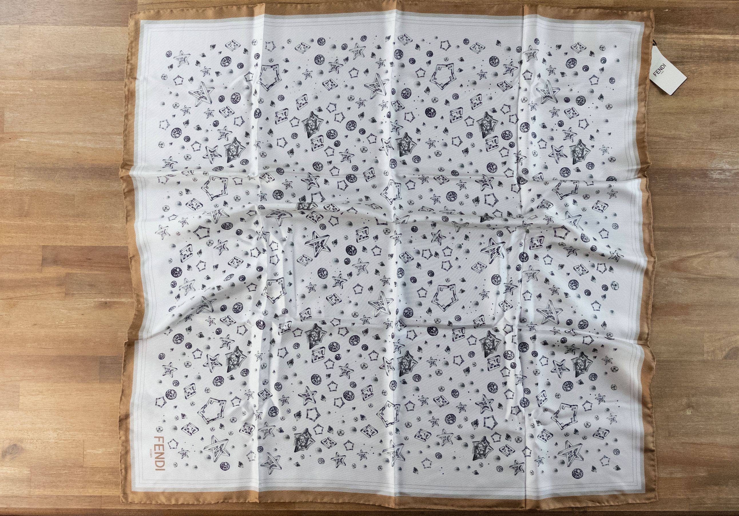 Fendi FENDI white stars and FF logo print silk scarf foulard Size ONE SIZE - 3 Thumbnail
