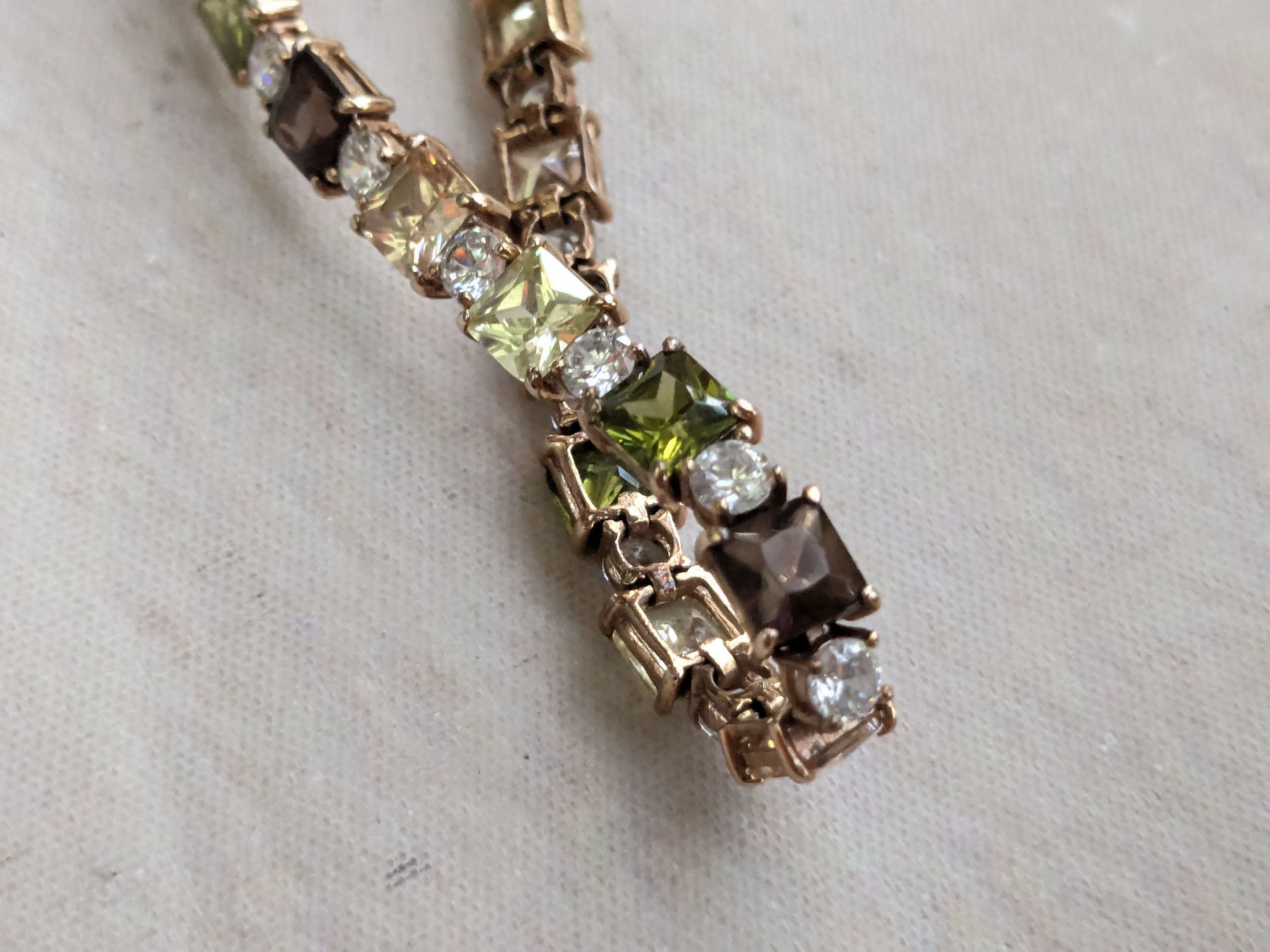 Jewelry Sterling Silver Tennis Bracelet Green Clear Gold 7.25" Size ONE SIZE - 9 Thumbnail