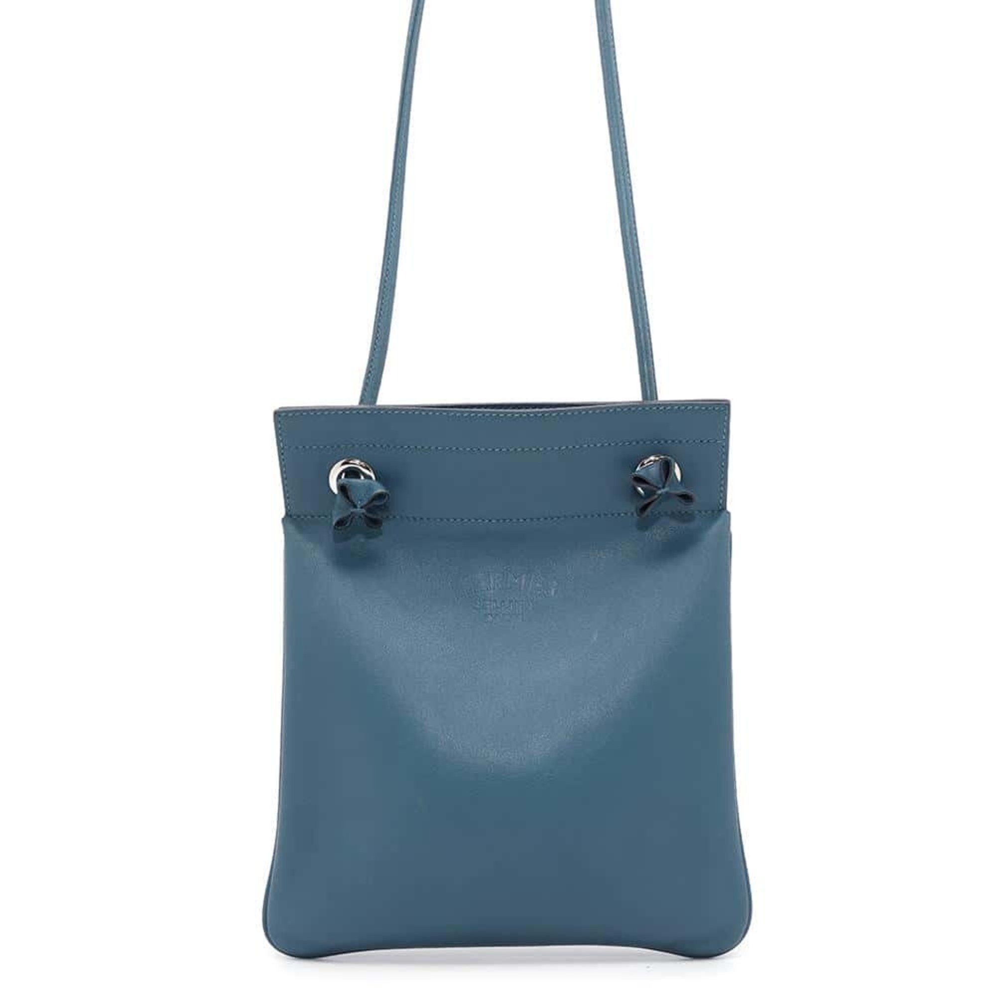 Hermes Shoulder Bag Sac Aline Mini Vert Bosphore Swift Y Stamp in Silver, Women's