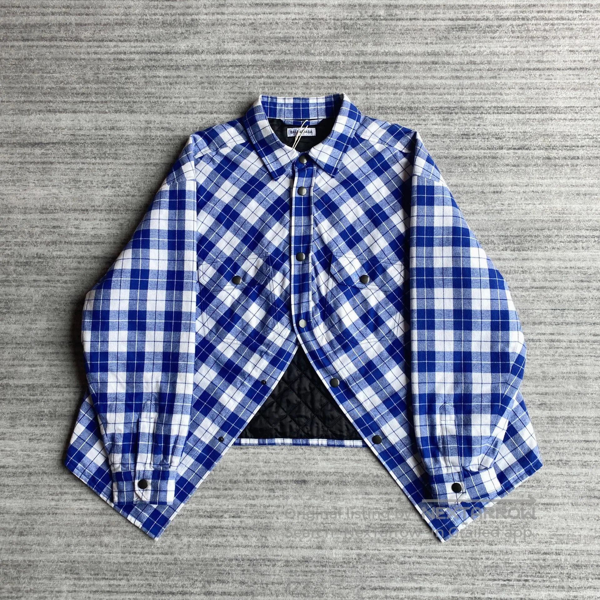 Balenciaga White Blue Checkered Shirt Jacket.