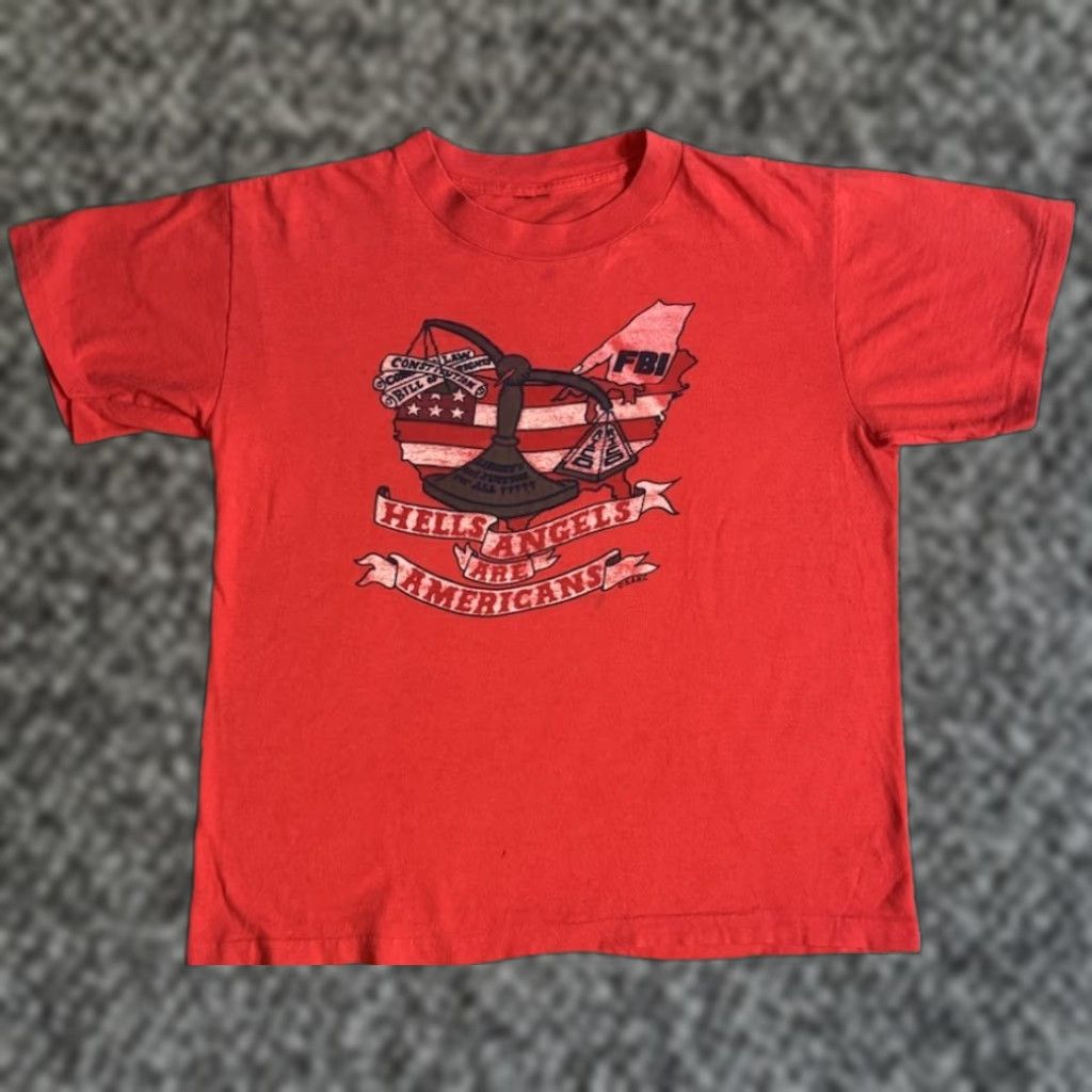 Vintage VINTAGE 80s Hells Angels Are Americans T Shirt Size M Motorcycle Club MC Biker Red Cotton Crew Neck Short Sleeve Logo Graphic Print Men Mens Size US M / EU 48-50 / 2 - 1 Thumbnail