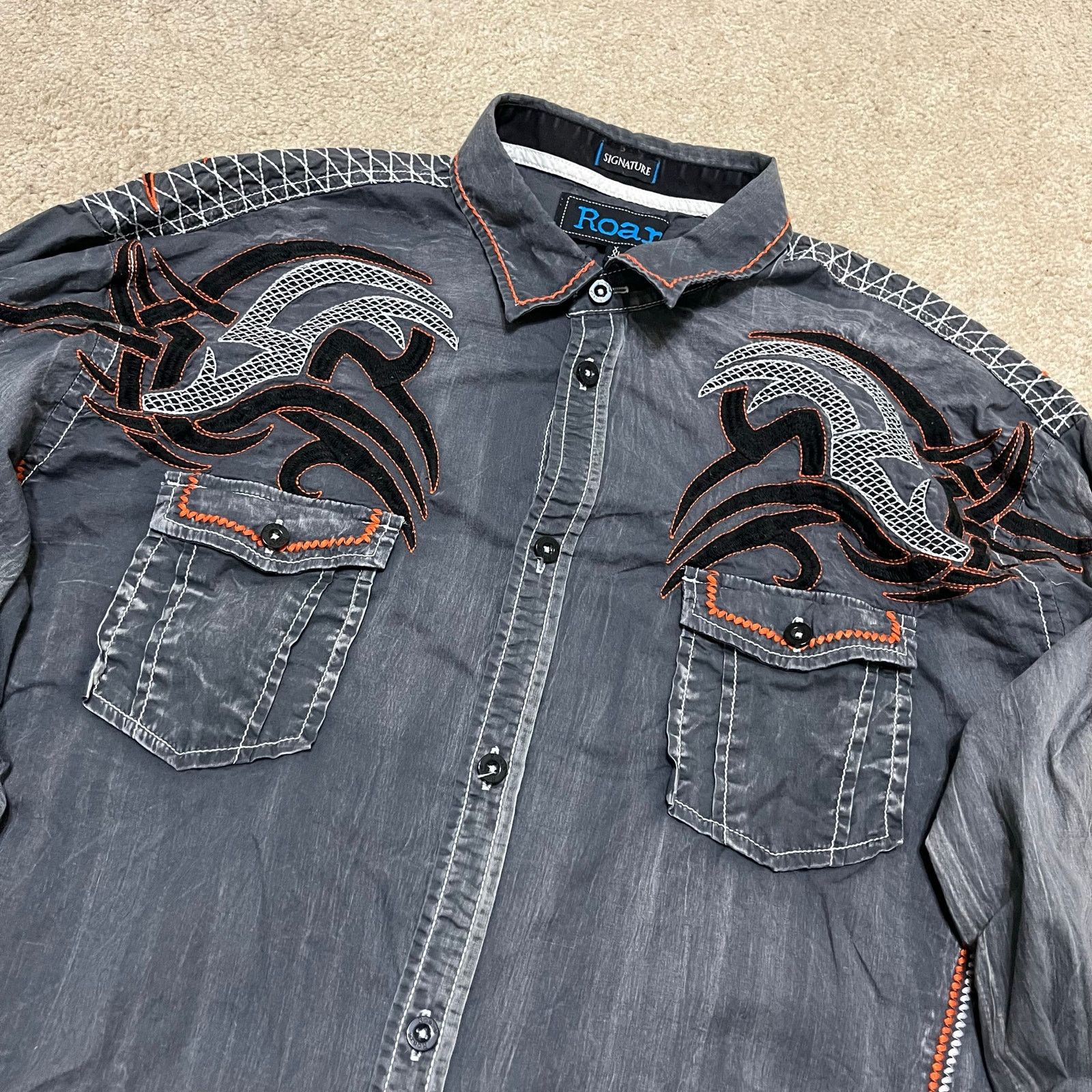 Roar Roar Y2K Cyber Orange/Grey Long Sleeve Button Up XL Size US XL / EU 56 / 4 - 4 Thumbnail
