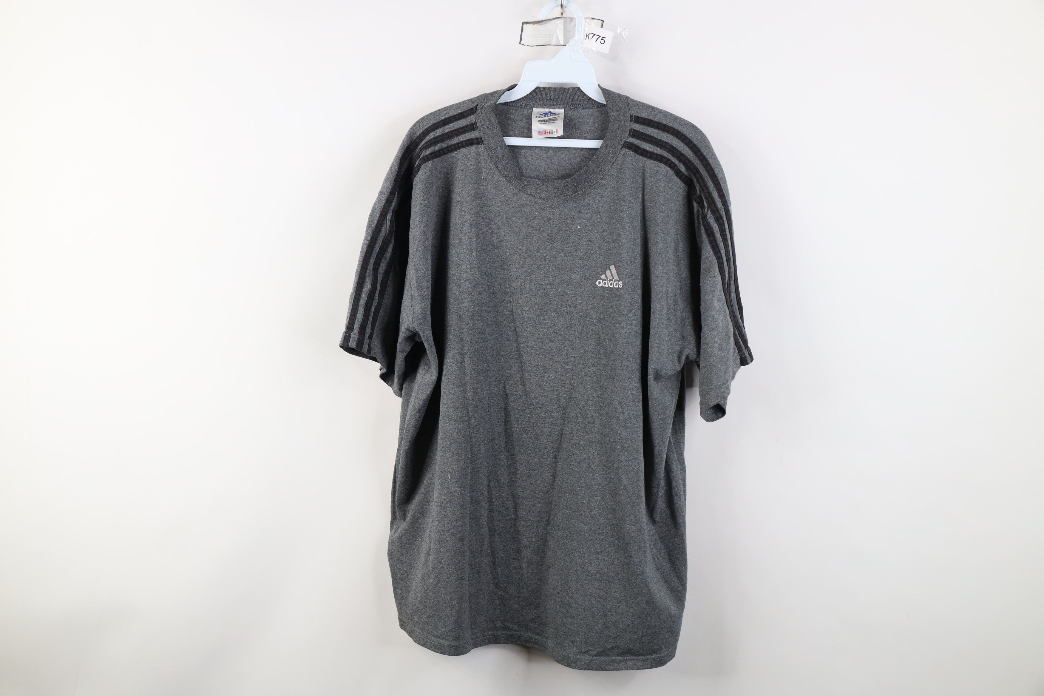 Adidas Vintage 90s Adidas Spell Out Striped T-Shirt Gray USA Size US L / EU 52-54 / 3 - 1 Thumbnail