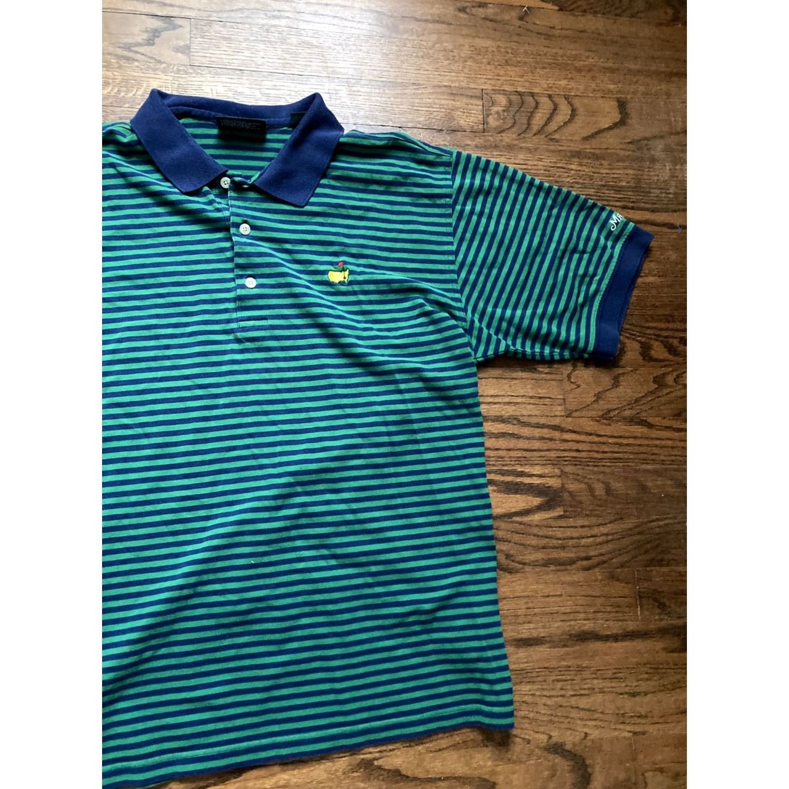 Vintage Masters Collection Polo Shirt Mens L Green Striped Golf Polo Shirt, Short Sleeve, Collared, 100% Cotton, Regular Fit, Masters Collection, Size L Size US L / EU 52-54 / 3 - 3 Thumbnail