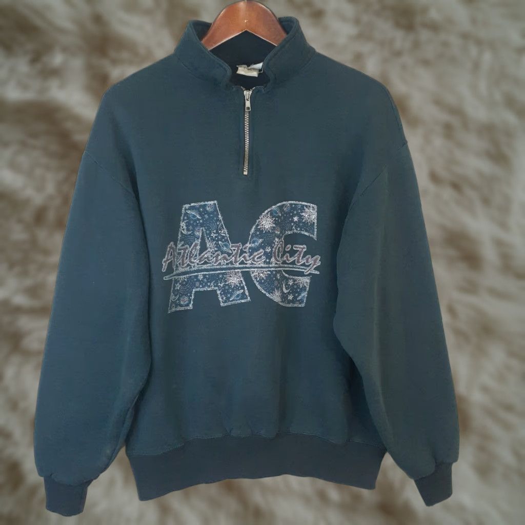 Jerzees VINTAGE Atlantic City 1/4 Zip Long Sleeve Sweatshirt Fits Medium Faded Black Jerzees Unisex Adults Sweatshirt 1/4 Zip City Pullover Casual Size US M / EU 48-50 / 2 - 1 Thumbnail