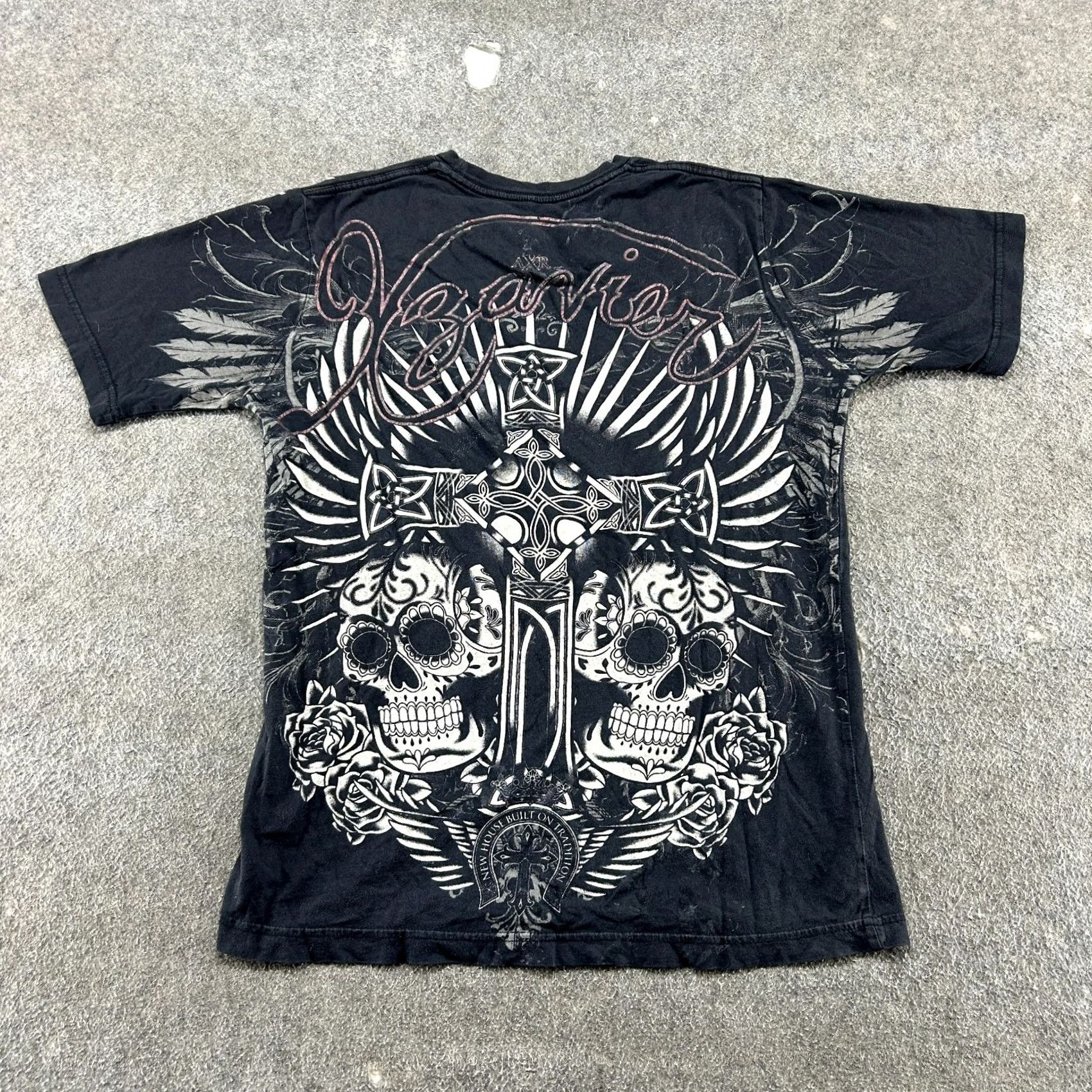 Vintage VINTAGE Xzavier Shirt Mens L Black Graphic Wings Skull Rose Goth Emo AOP Y2K T-Shirt Size US L / EU 52-54 / 3 - 6 Thumbnail