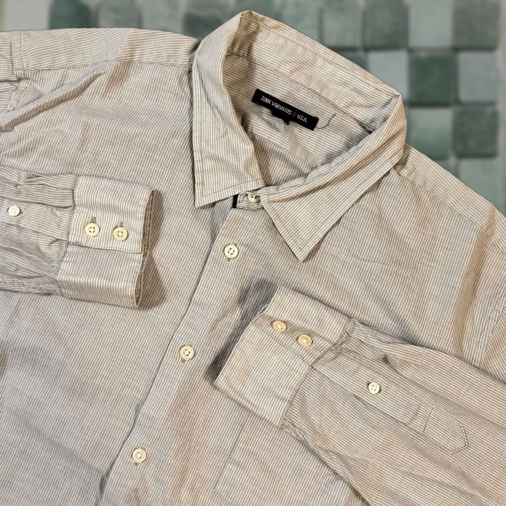 John Varvatos John Varvatos Shirt Mens 2XL Gray Striped Cotton Long Sleeve Casual Button-Down Size US XXL / EU 58 / 5 - 1 Thumbnail