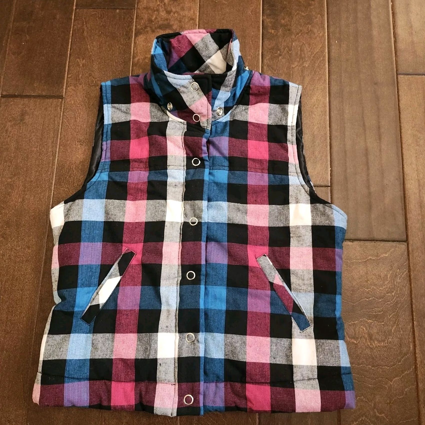 Forever 21 Forever 21 Plaid Jacket Vest - Size L - Multicolor - Junior/Teens - Sleeveless - Regular Fit - Polyester - Jacket Size L / US 10 / IT 46 - 2 Thumbnail