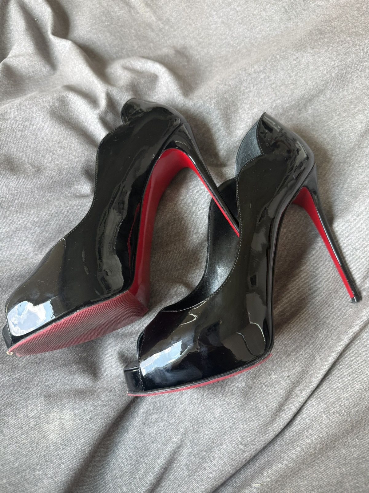 Christian Louboutin Black patent platform louboutins with peep toe Size US 8.5 / IT 38.5 - 3 Thumbnail