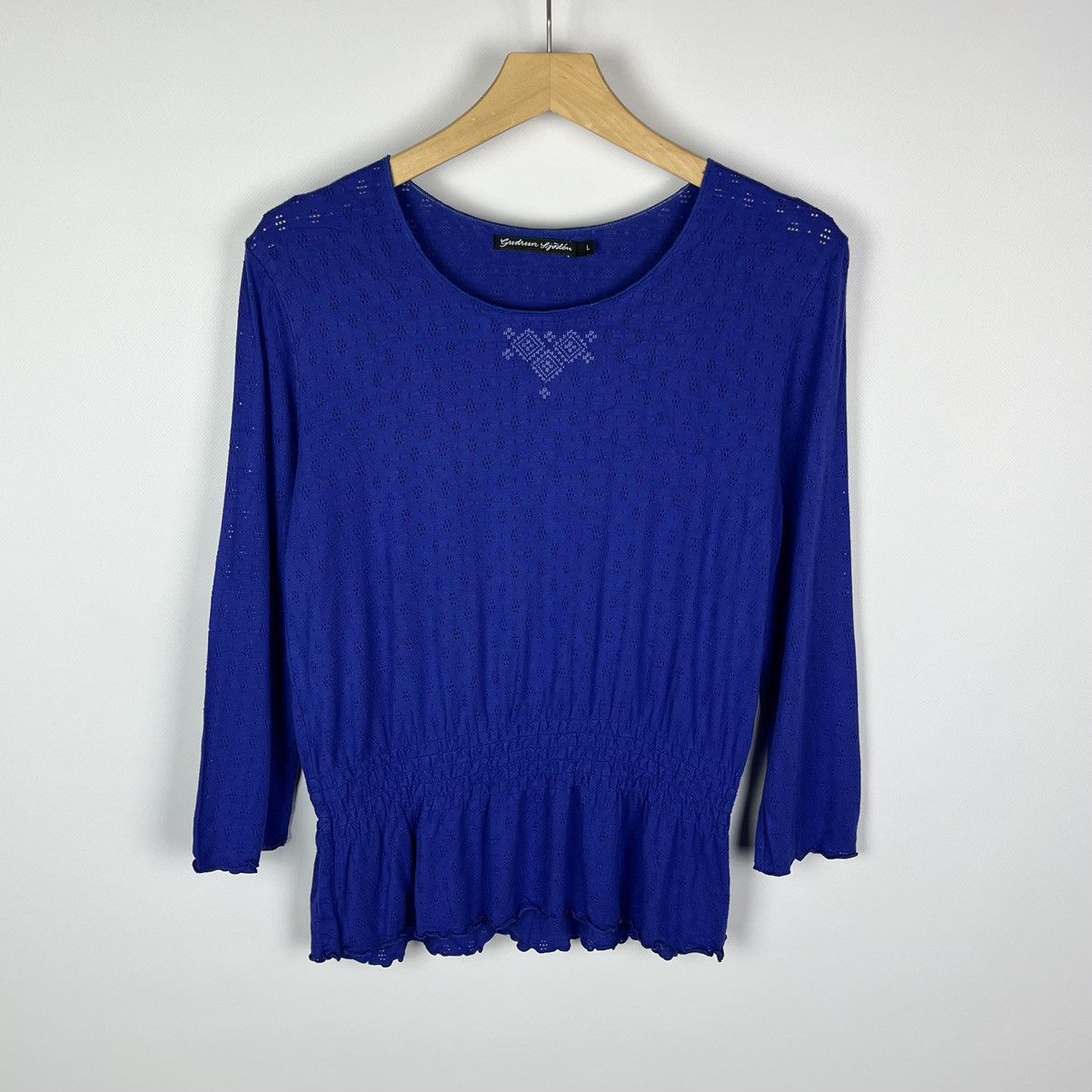 Gudrun Sjoden Gudrun Sjoden Crochet Long Sleeve T-Shirt Blue Size L Ladies Size L / US 10 / IT 46 - 1 Thumbnail