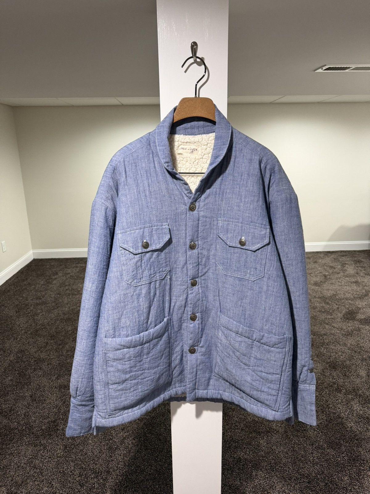 Greg Lauren Greg Lauren SS25 Blue Chambray Sherpa Lined Jacket Size US XL / EU 56 / 4 - 17 Thumbnail