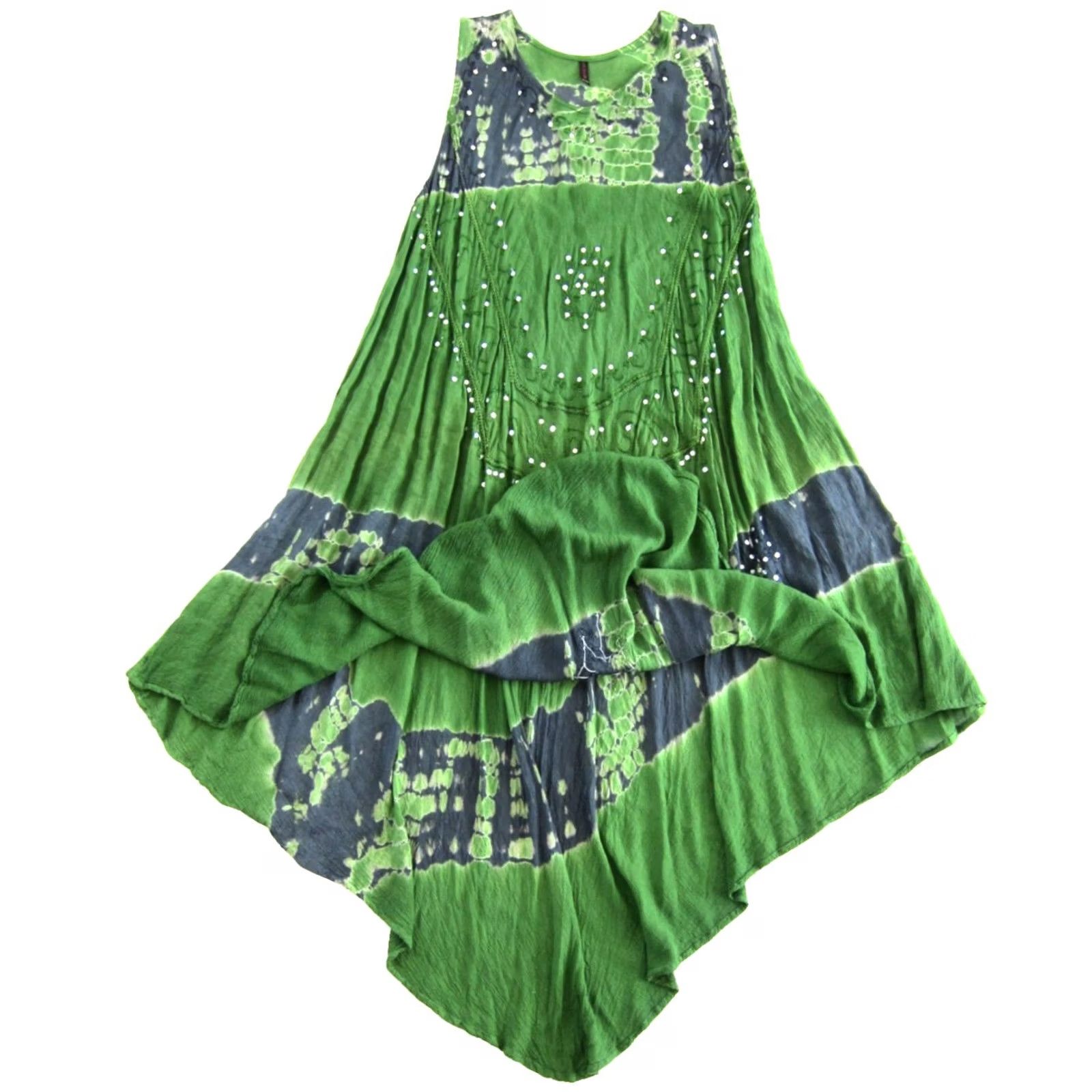 Vintage La Moda Hindu Rayon Grey Tie Dye Sequin Midi Tank Dress M-L Sun Boho Dress Green Women Tank Dress M-L Size M / US 6-8 / IT 42-44 - 5 Thumbnail