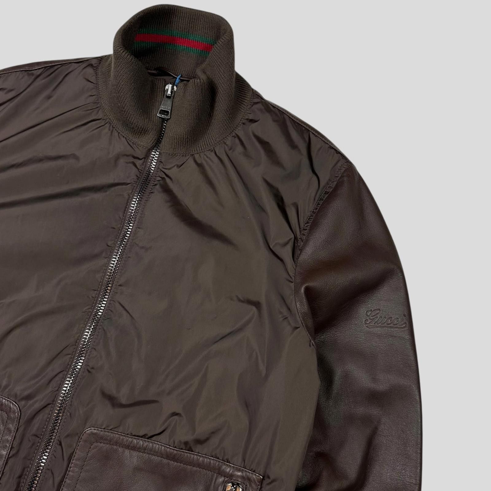 Gucci Gucci Brown Nappa Leather Hybrid Logo Bomber Jacket IT46 - S Size US S / EU 44-46 / 1 - 4 Thumbnail
