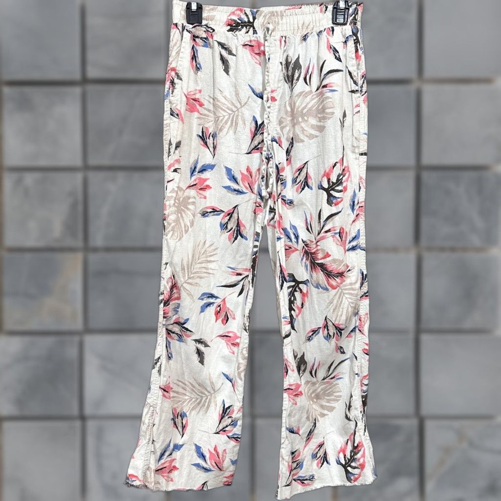 Vintage Briggs Pants S Pink Blue Beige Linen Blend Floral Beach Cropped Regular Women Mens? No - (Oops) Size 28" / US 6 / IT 42 - 1 Thumbnail