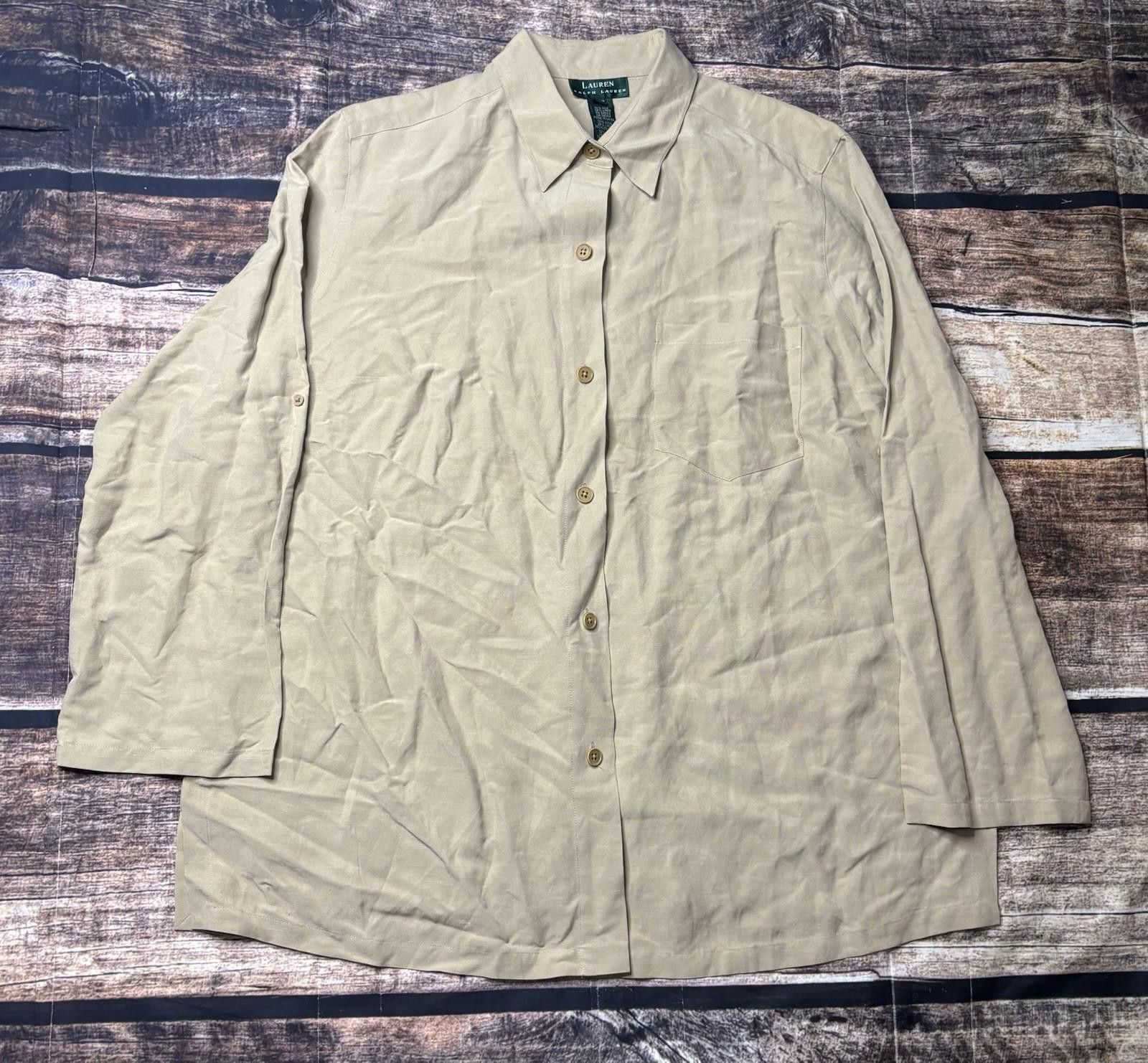 Lauren Ralph Lauren Lauren Ralph Lauren Top Womens 18W Linen Silk Blouse Beige Size XXL / US 16-18 / IT 52-54 - 1 Thumbnail
