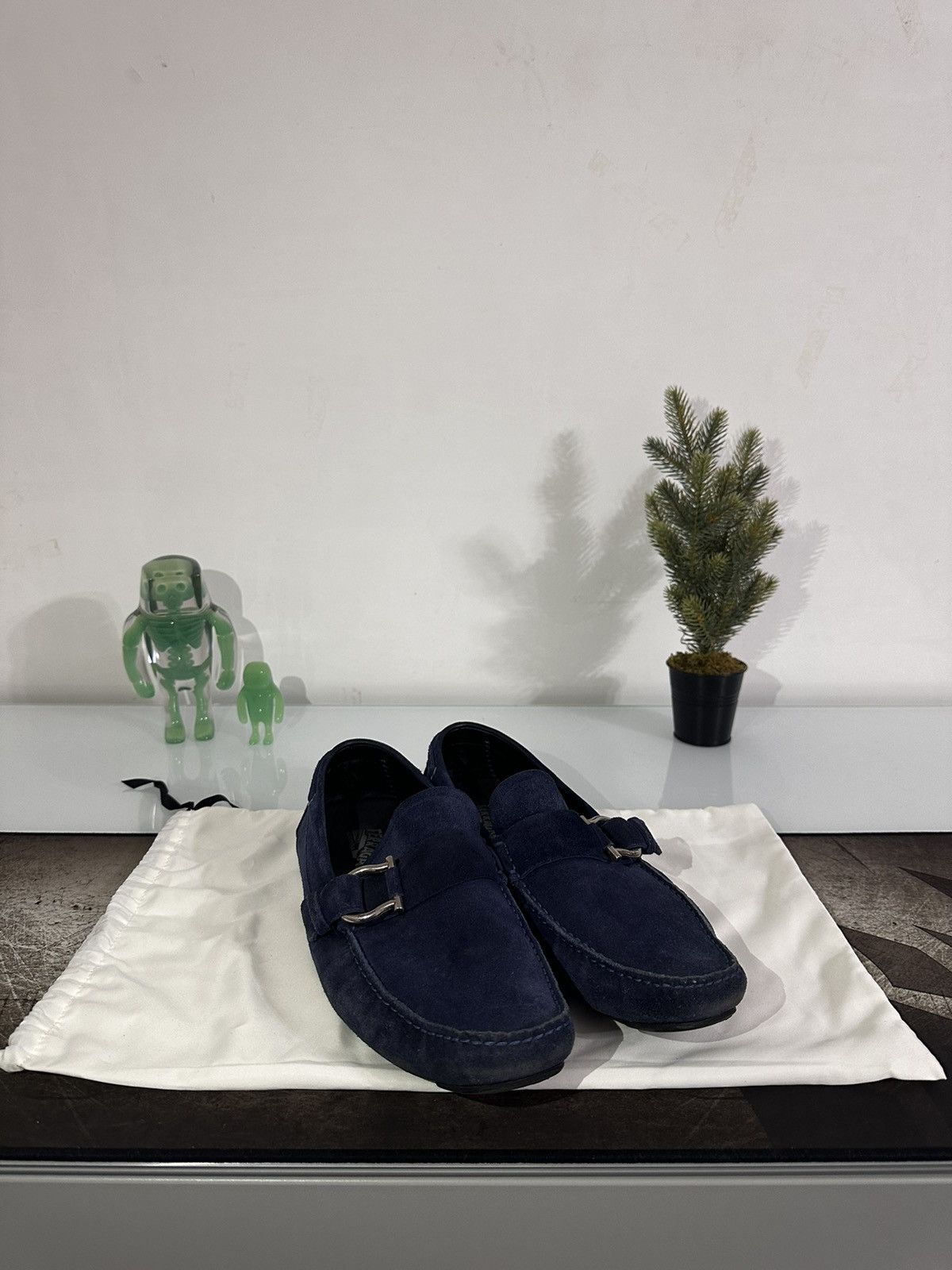 Salvatore Ferragamo Navy Blue Suede Mocasines Size US 11.5 / EU 44-45 - 1 Thumbnail