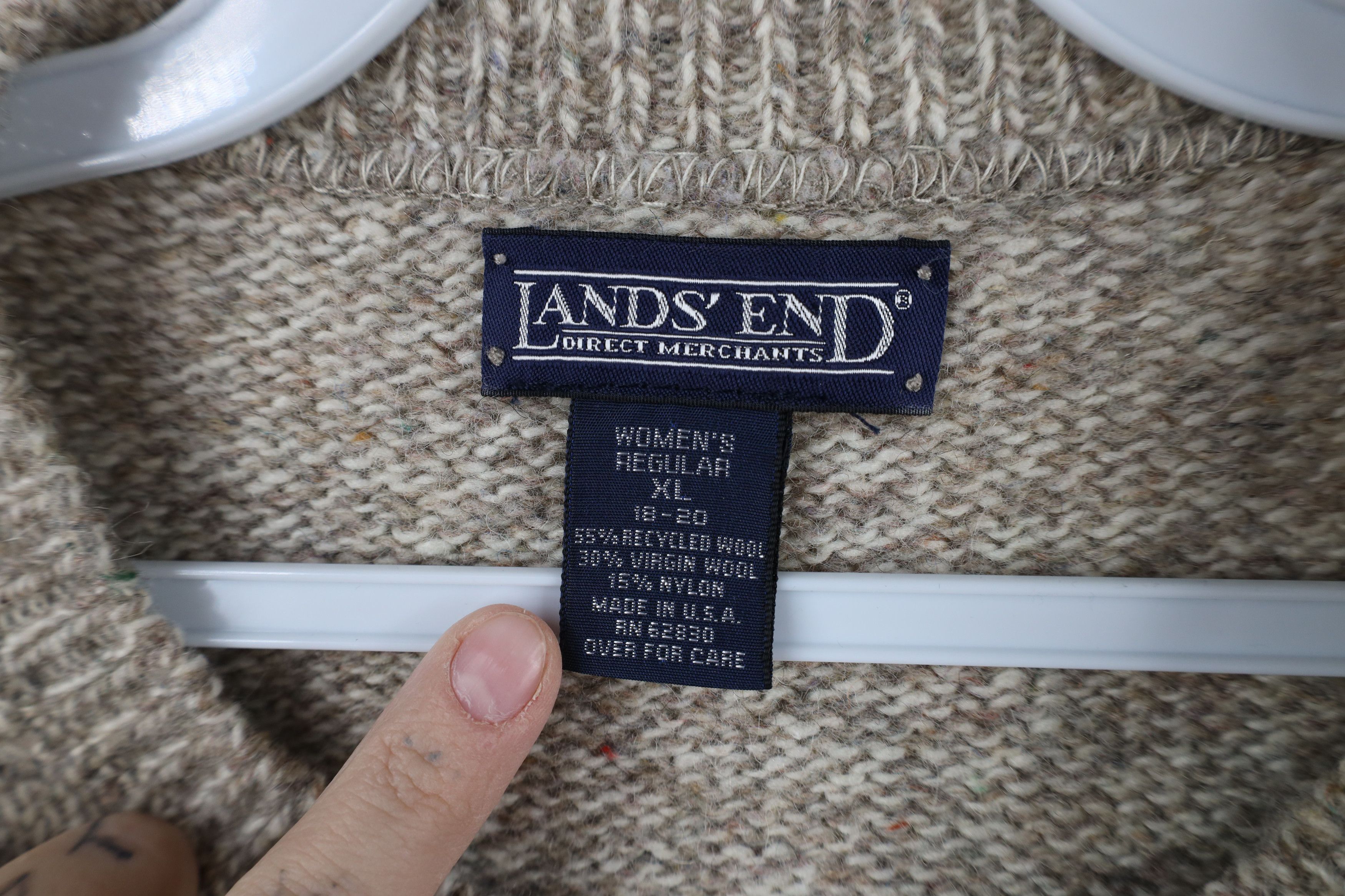 Lands' End × Vintage Vintage 90s Lands End Crewneck Sweater Oatmeal Brown USA Size XL / US 12-14 / IT 48-50 - 4 Thumbnail