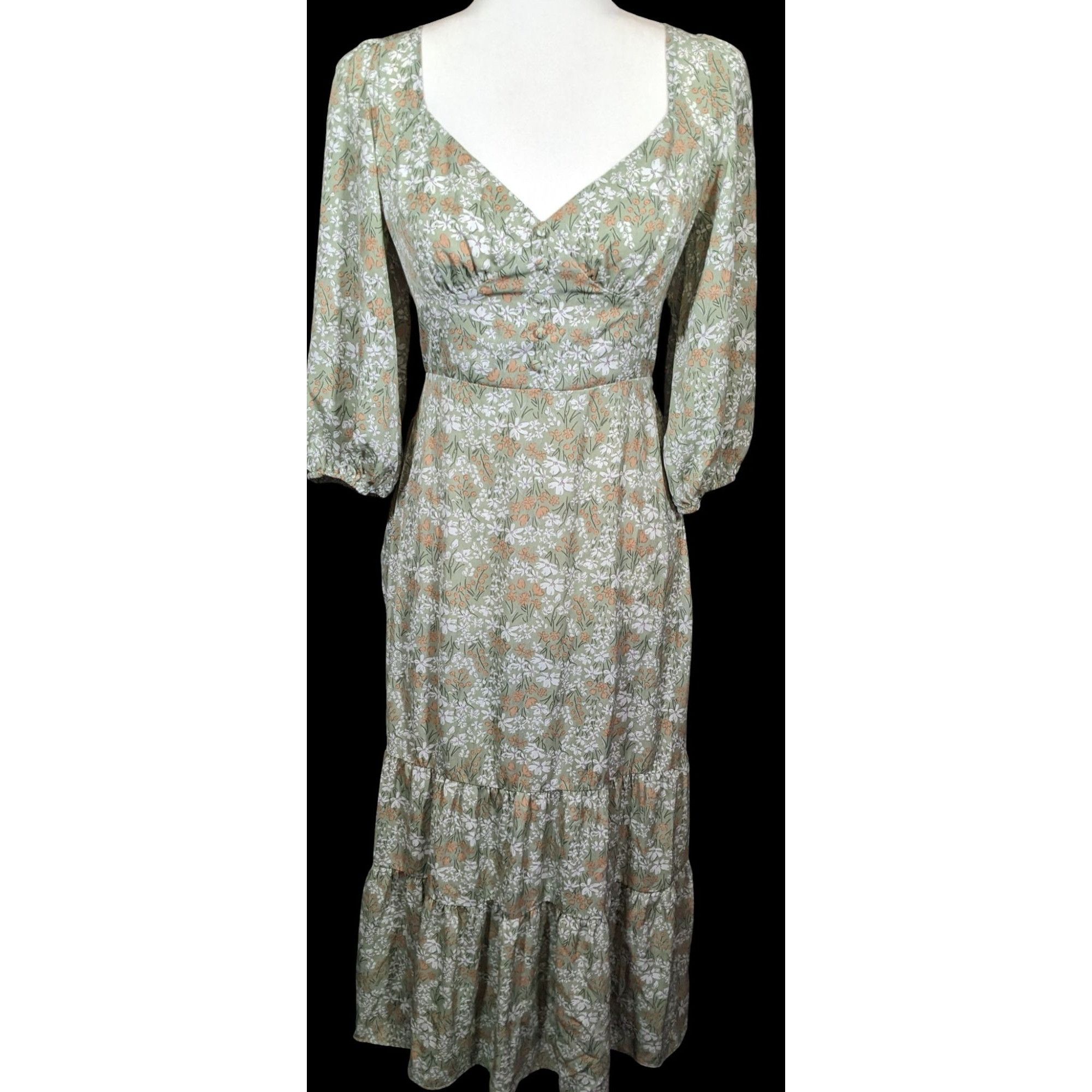 Other Lush Cottagecore Green Floral Dress With Lower Back Cutout Size S / US 4 / IT 40 - 1 Thumbnail