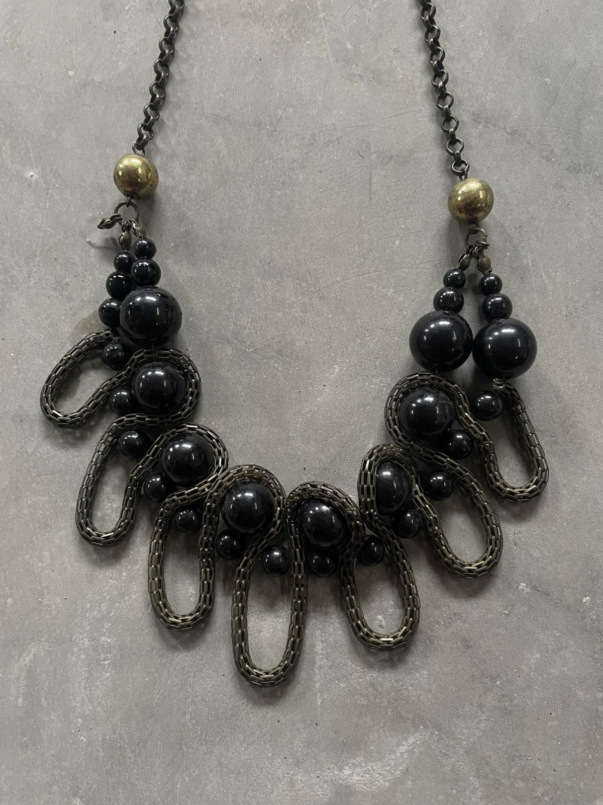 If Six Was Nine Vintage Antique Bronze Black Beaded Necklace Etnik Size ONE SIZE - 3 Thumbnail