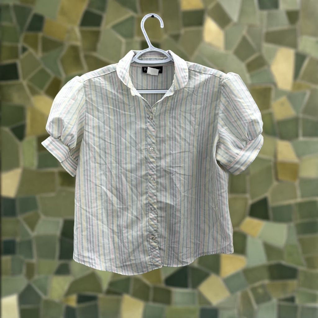 Vintage VINTAGE Present Tense Shirt Size 13 White Striped Short Sleeve Button Up Womens Size XL / US 12-14 / IT 48-50 - 1 Thumbnail
