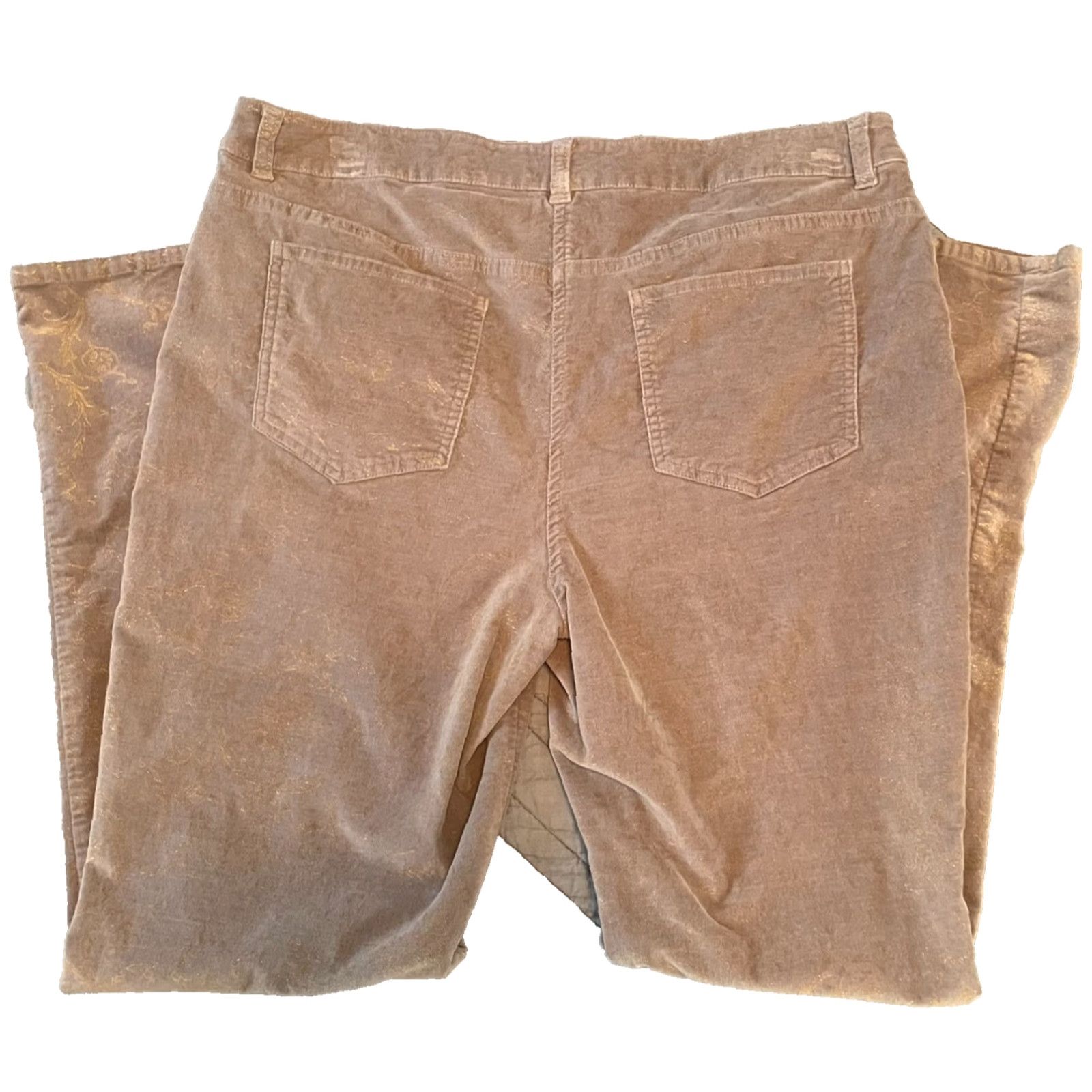 Vintage Chico's Pants L Gray Velvet Gold Damask Straight Leg Modern City Holiday Womens Size 36" / US 14 / IT 50 - 2 Thumbnail