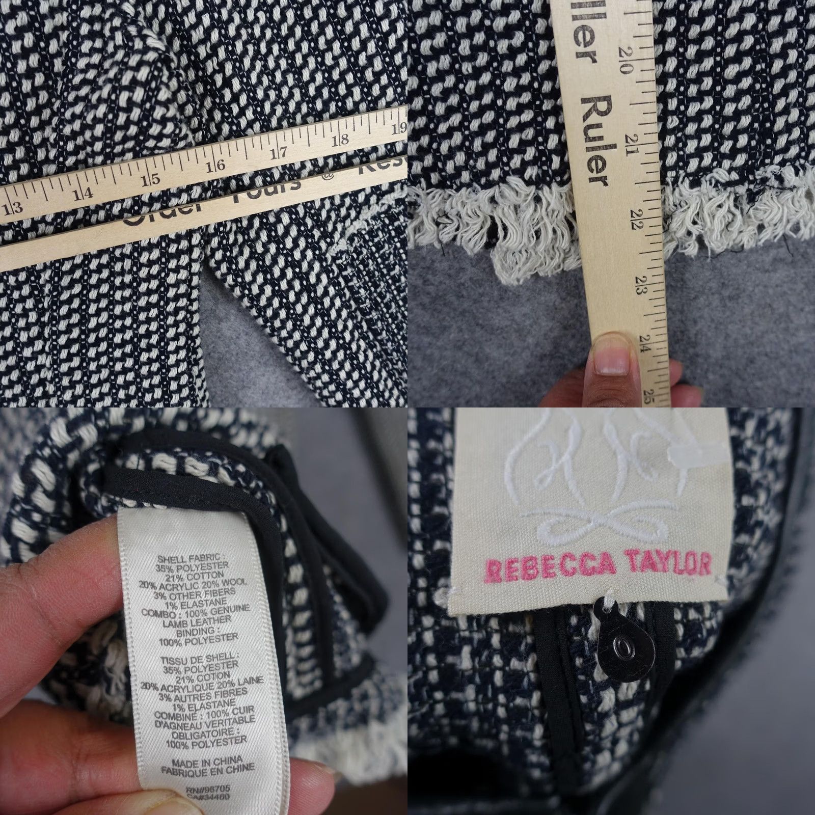 Rebecca Taylor Rebecca Taylor Jacket Womens Small Blue Tweed Leather Trim Moto Fringe Zip Jacket Size S / US 4 / IT 40 - 10 Thumbnail