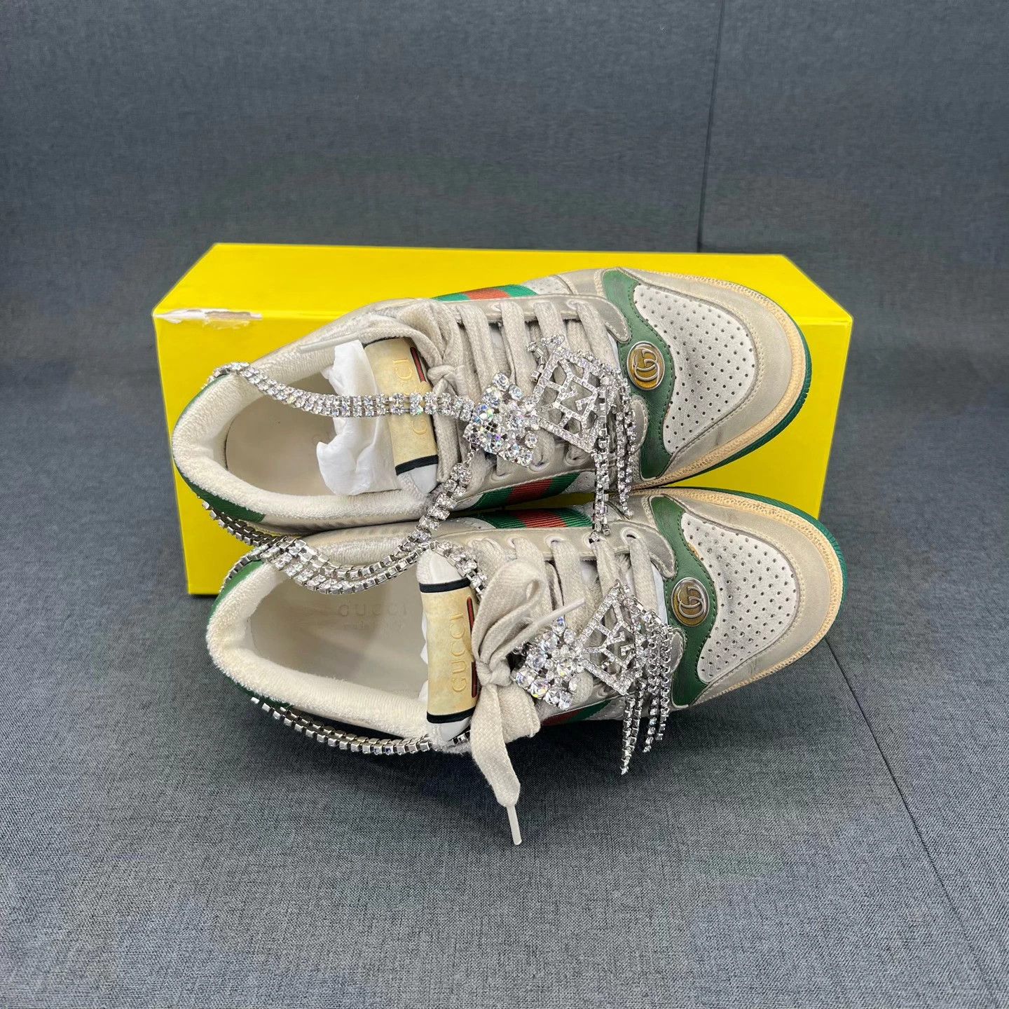 Gucci Gucci Distressed Rhinestone Logo Sneakers 36.5 Size US 6.5 / IT 36.5 - 5 Thumbnail