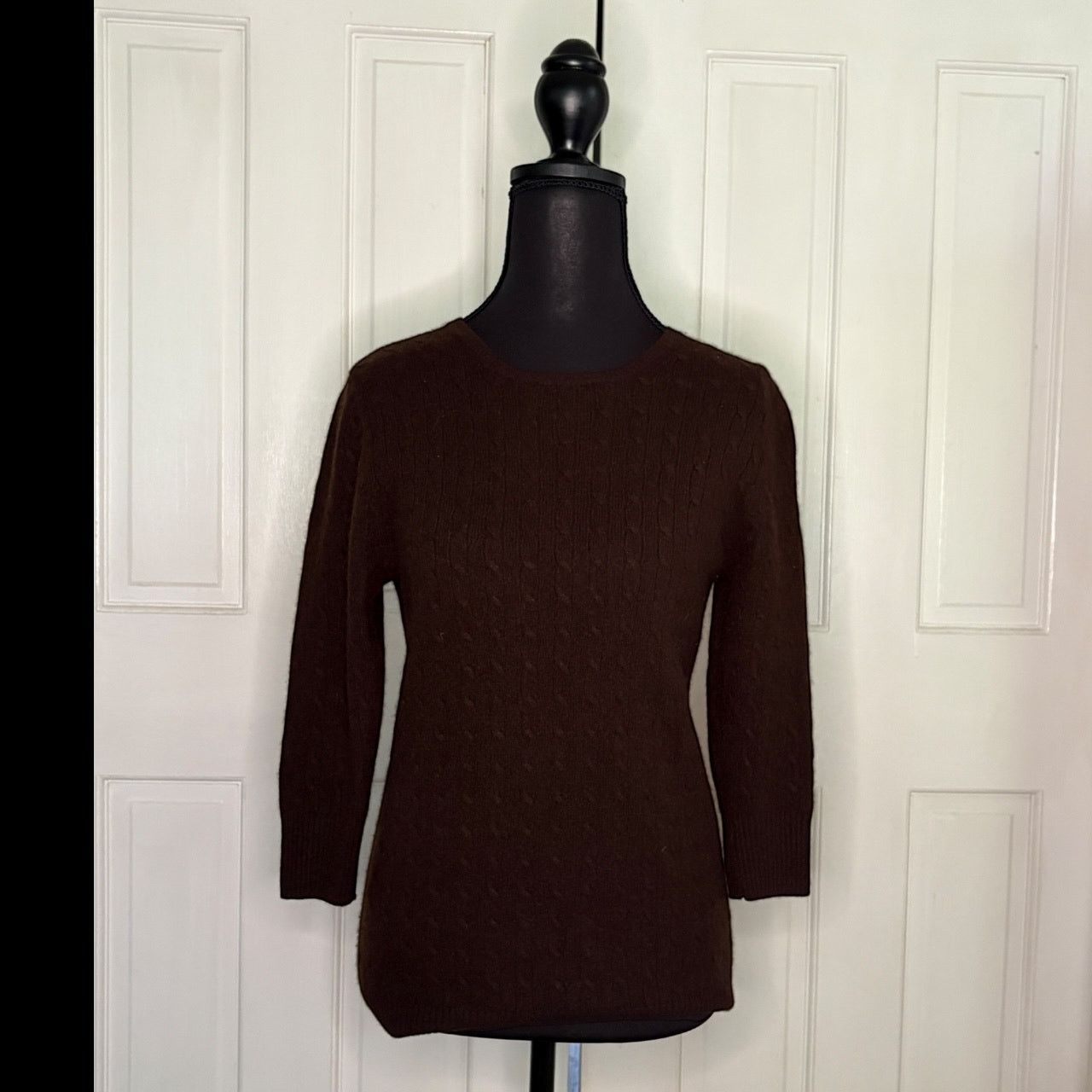 J.Crew J. Crew Classic Brown Cable Knit 3/4 sleeve Women's Sweater Size L / US 10 / IT 46 - 2 Thumbnail
