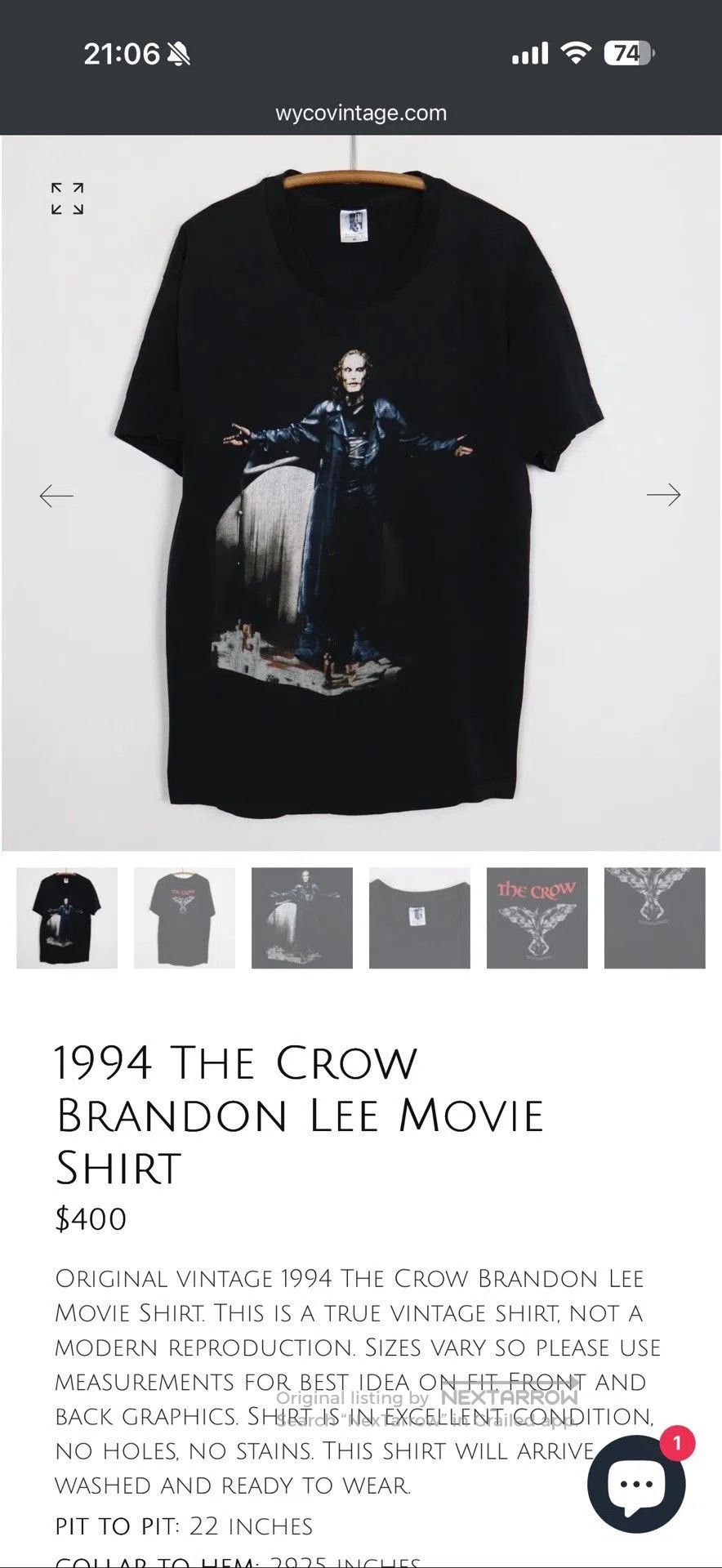 Vintage Vintage 1994 The Crow Movie Tee. Size US M / EU 48-50 / 2 - 9 Thumbnail