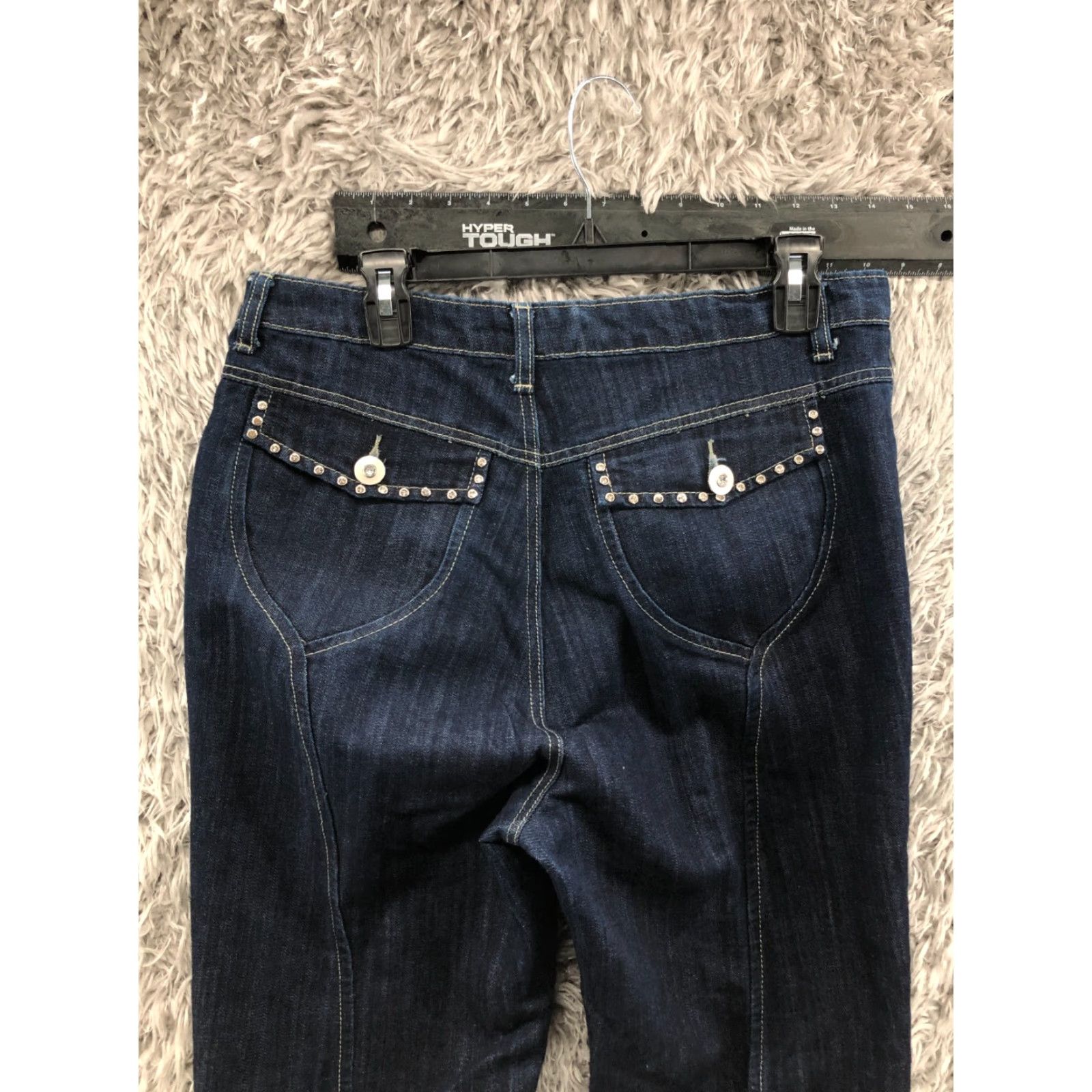 Vintage Ashley Stewart Jeans Size 14 Womens Dark Wash Blue Rhinestone Accent Denim Straight 5-Pocket Size 36" / US 14 / IT 50 - 7 Thumbnail