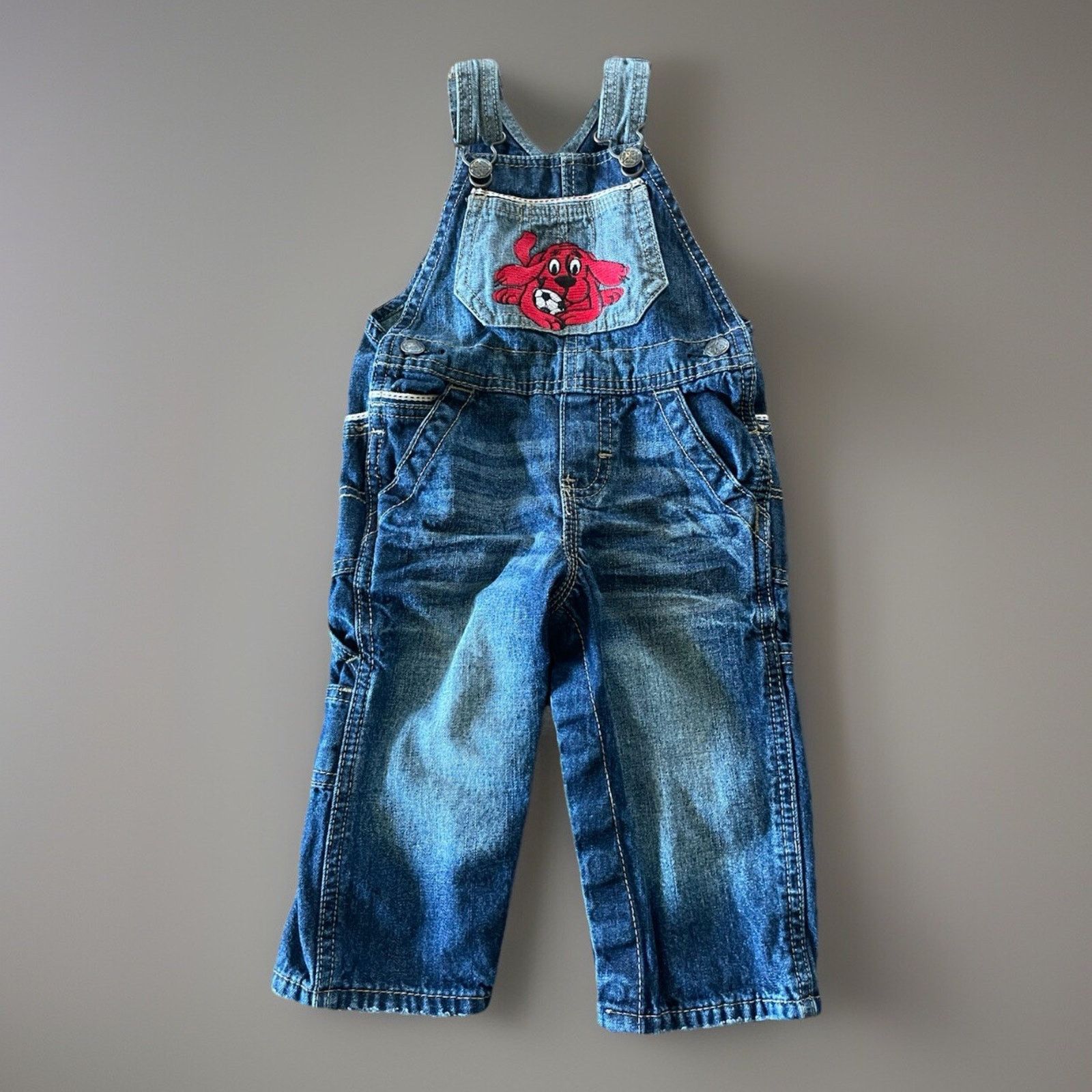 Oshkosh Vtg Clifford Big Red Dog Denim Overalls 12 M Soccer Osh Kosh Size ONE SIZE - 1 Thumbnail