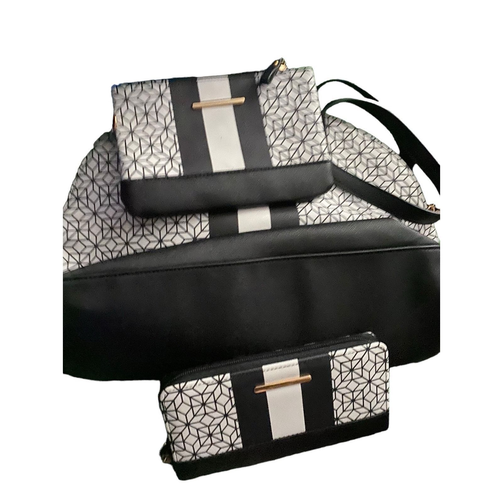Other Modern Geometric Time and Tru Black White Satchel Bag Set Size ONE SIZE - 3 Thumbnail