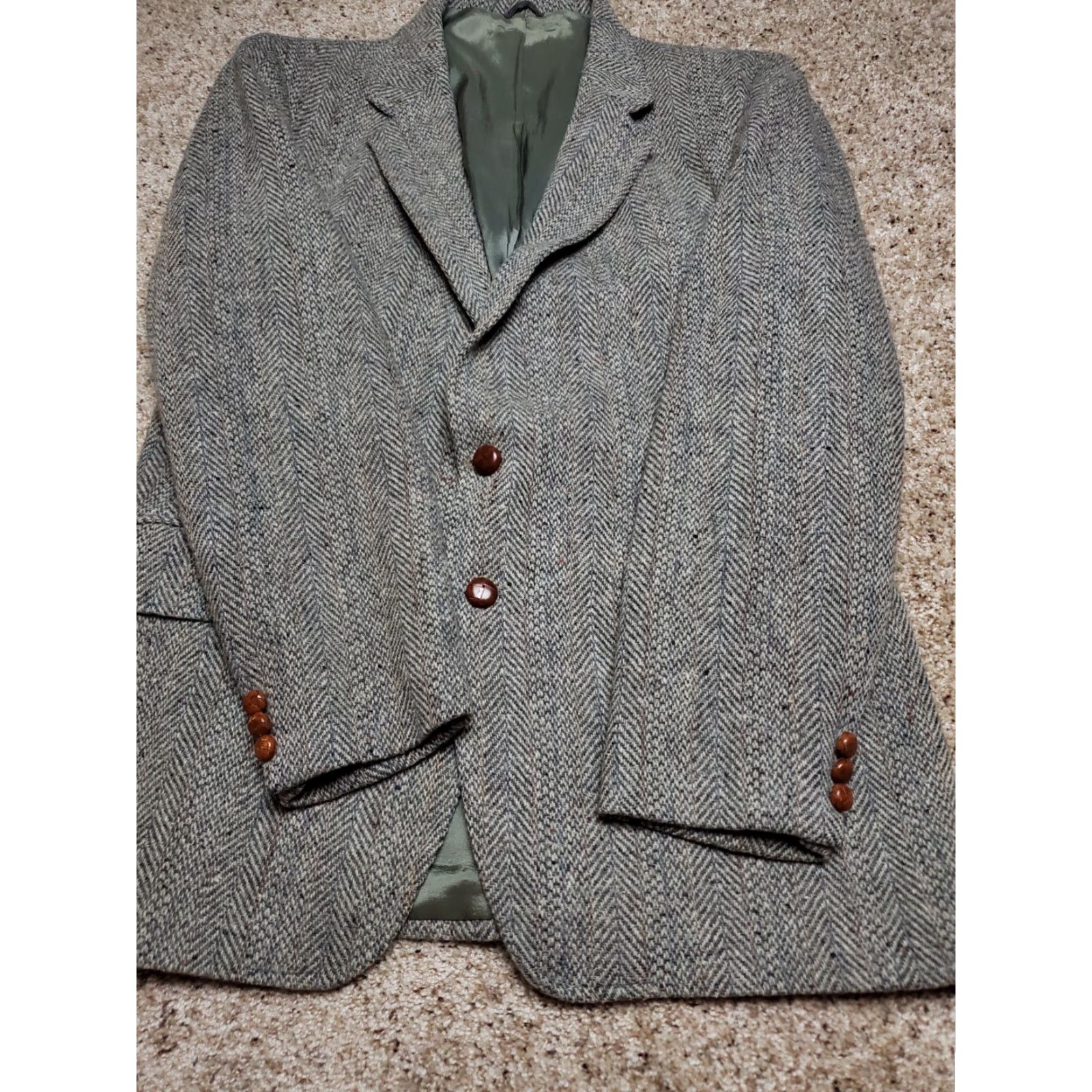 Levi's VINTAGE Levi's Strauss Blazer Jacket 40 Reg Wool Tweed Herringbone 80s Mens Notch Lapel Two-Button Single-Breasted Grey Size 40R - 3 Thumbnail
