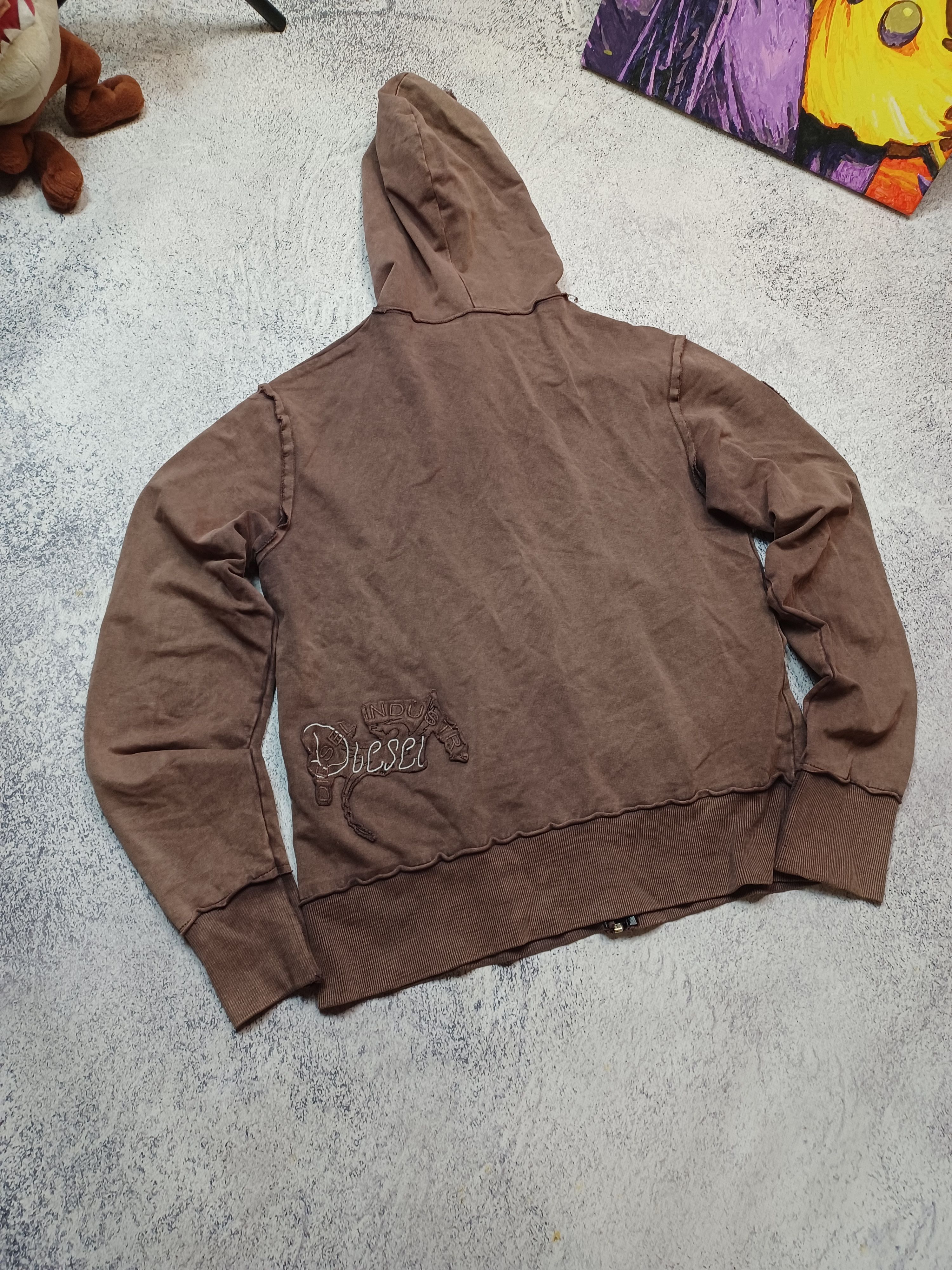 Diesel Y2K Diesel Distressed Zip-Up Hoodie Brown Avant-Garde Style Size L / US 10 / IT 46 - 2 Thumbnail