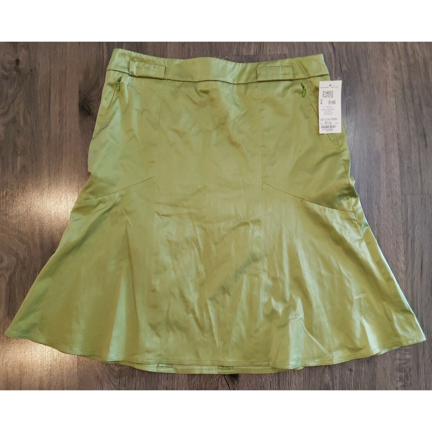 Designer Trumpet Flare Skirt Womens 4 Green Sateen Pockets Knee Lengt Size 27" / US 4 / IT 40 - 2 Thumbnail